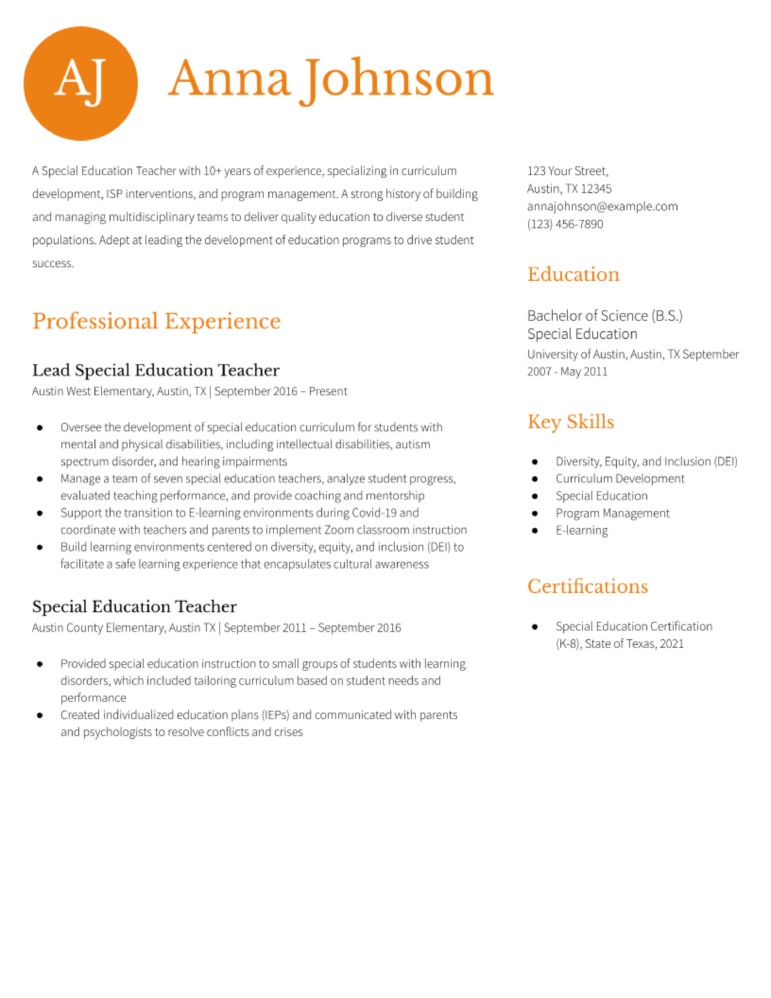 Special Education Teacher Resume Examples And Templates For 2024