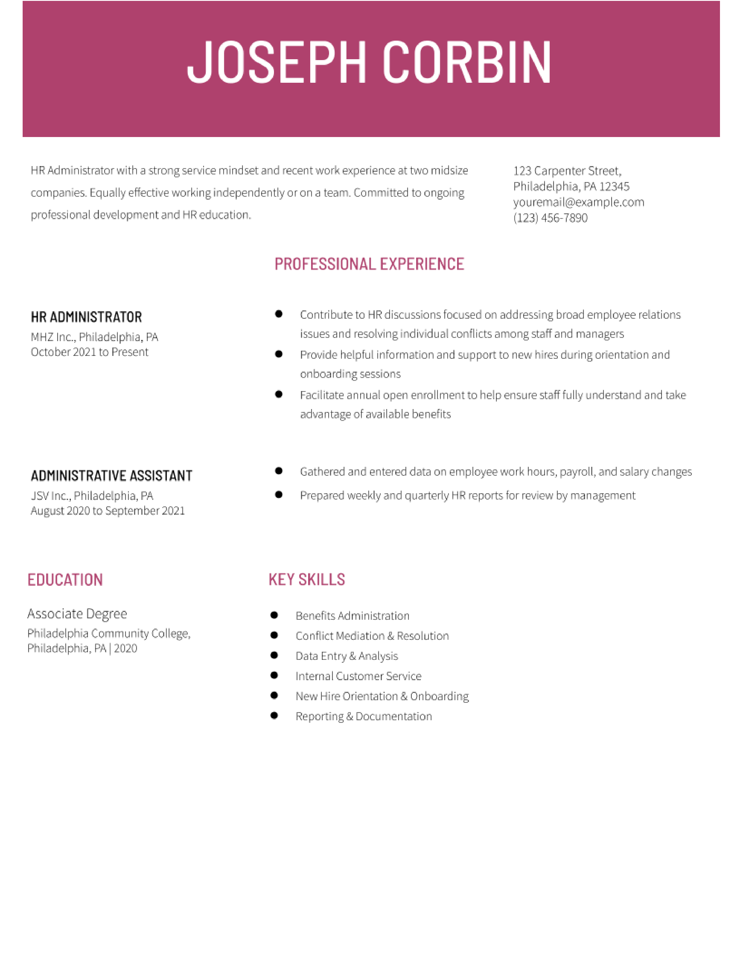 Entry-Level Human Resource Administrator Resume Examples and Templates ...