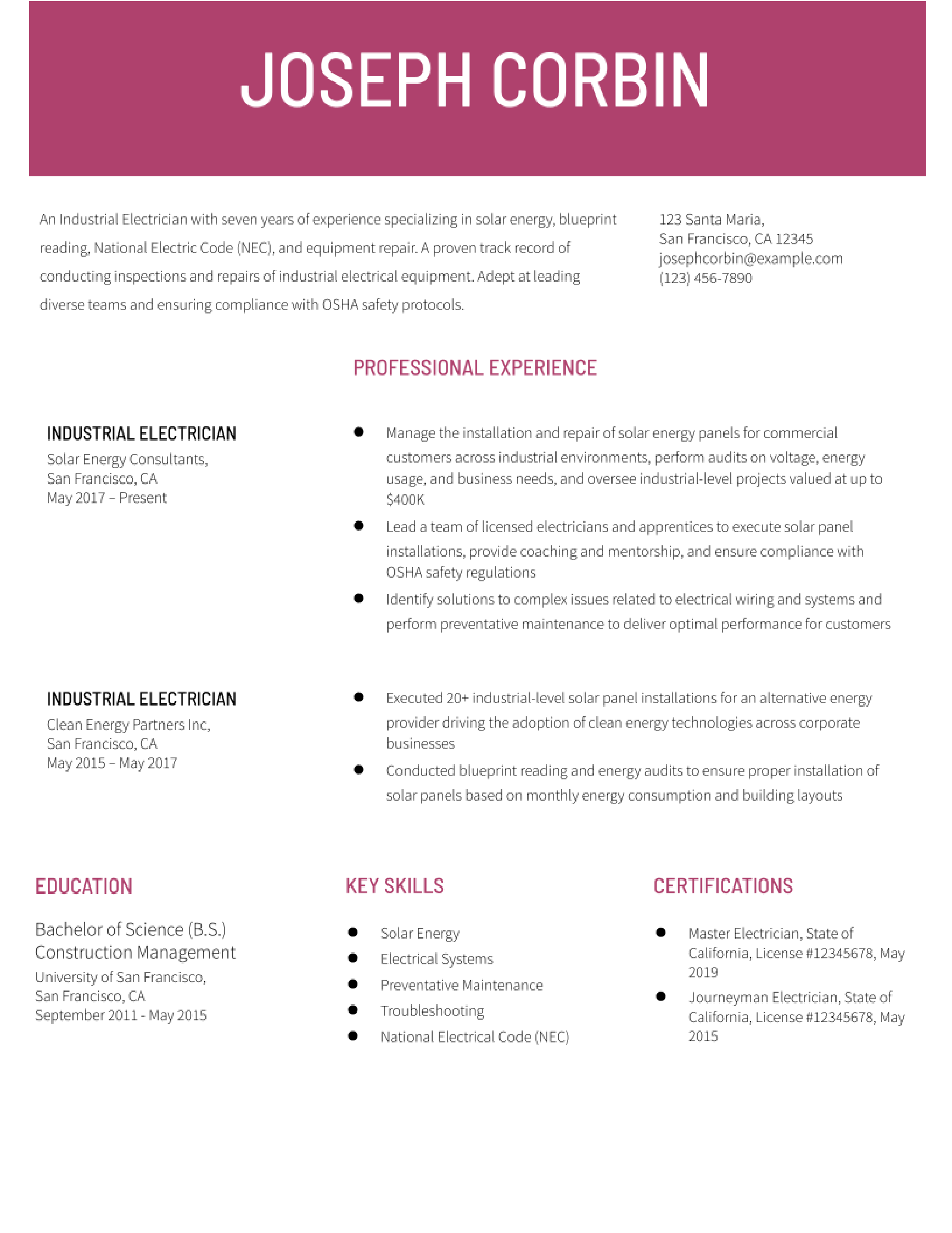 Industrial Electrician Resume Examples and Templates for 2024 ...