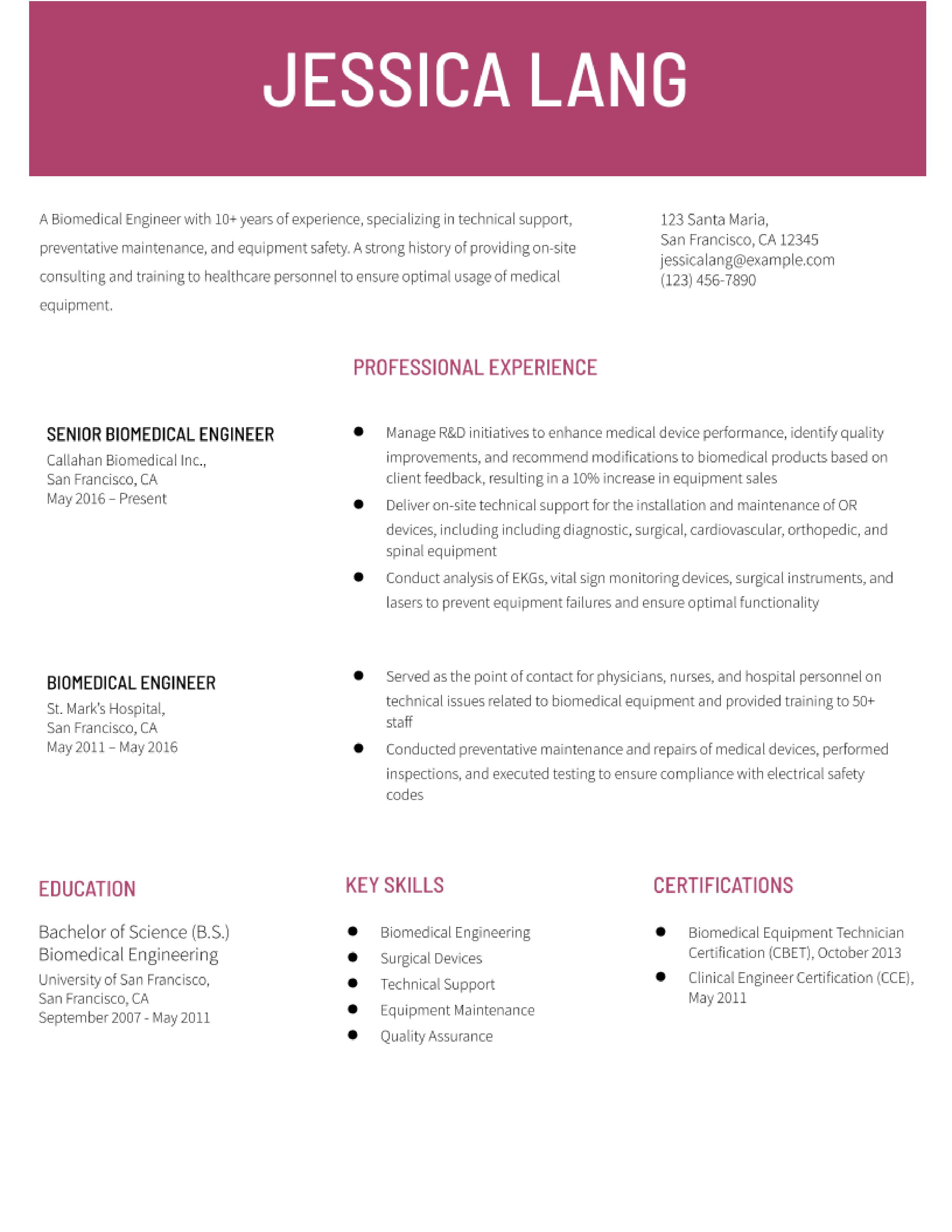 Biomedical Engineer Resume Examples and Templates for 2024 ...