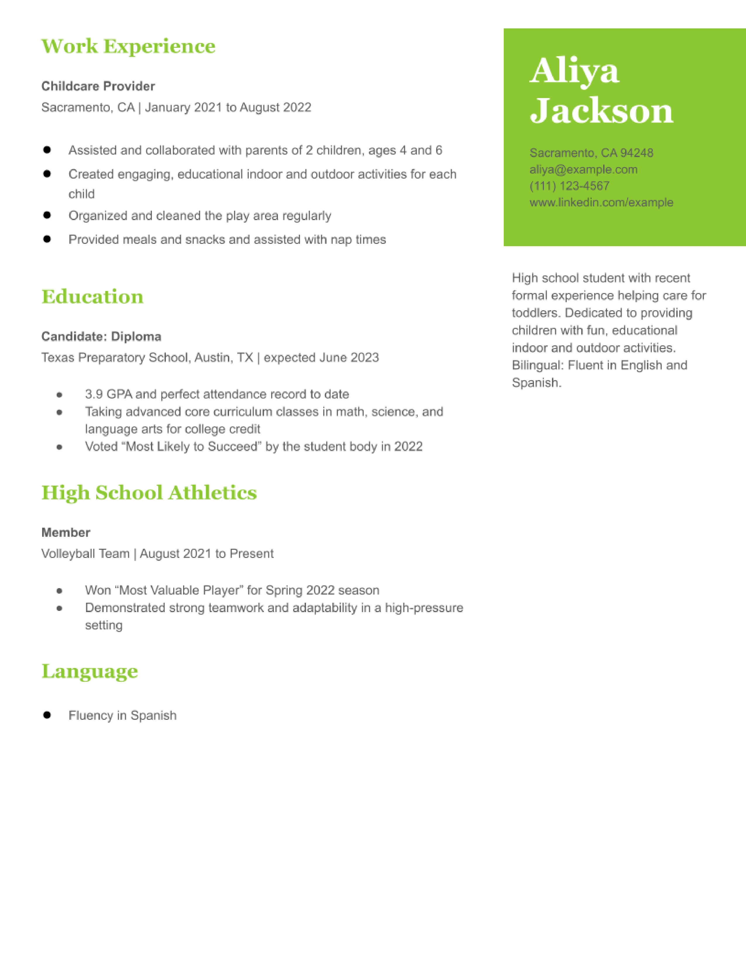 resumes for high school students who have never worked