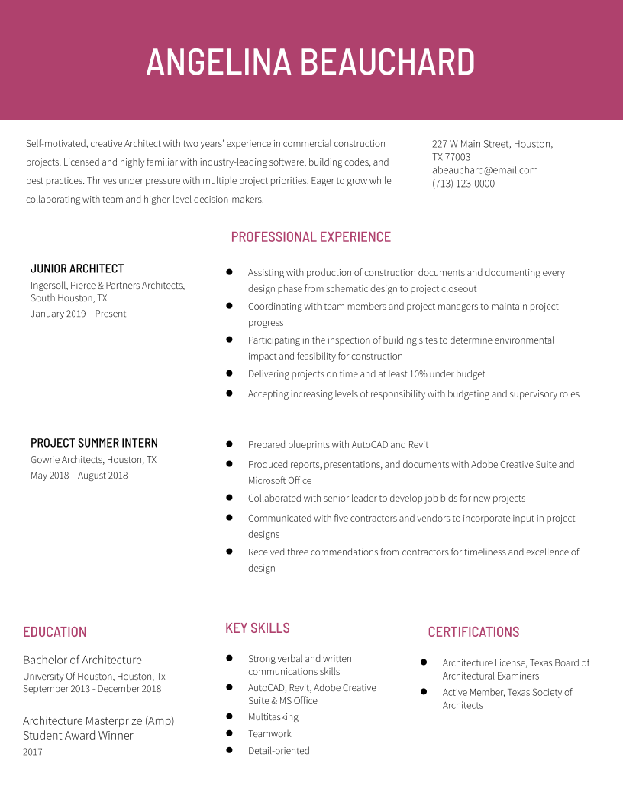 Architect Resume Examples and Templates for 2024 - ResumeBuilder.com