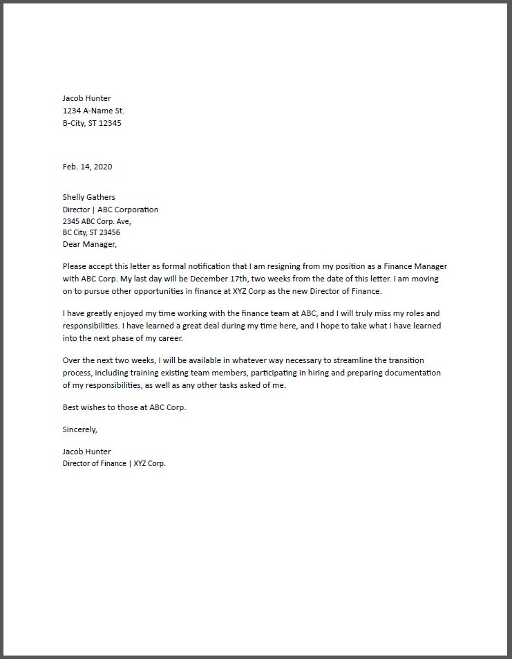 Nice Resignation Letter Examples For Your Needs Letter Template 