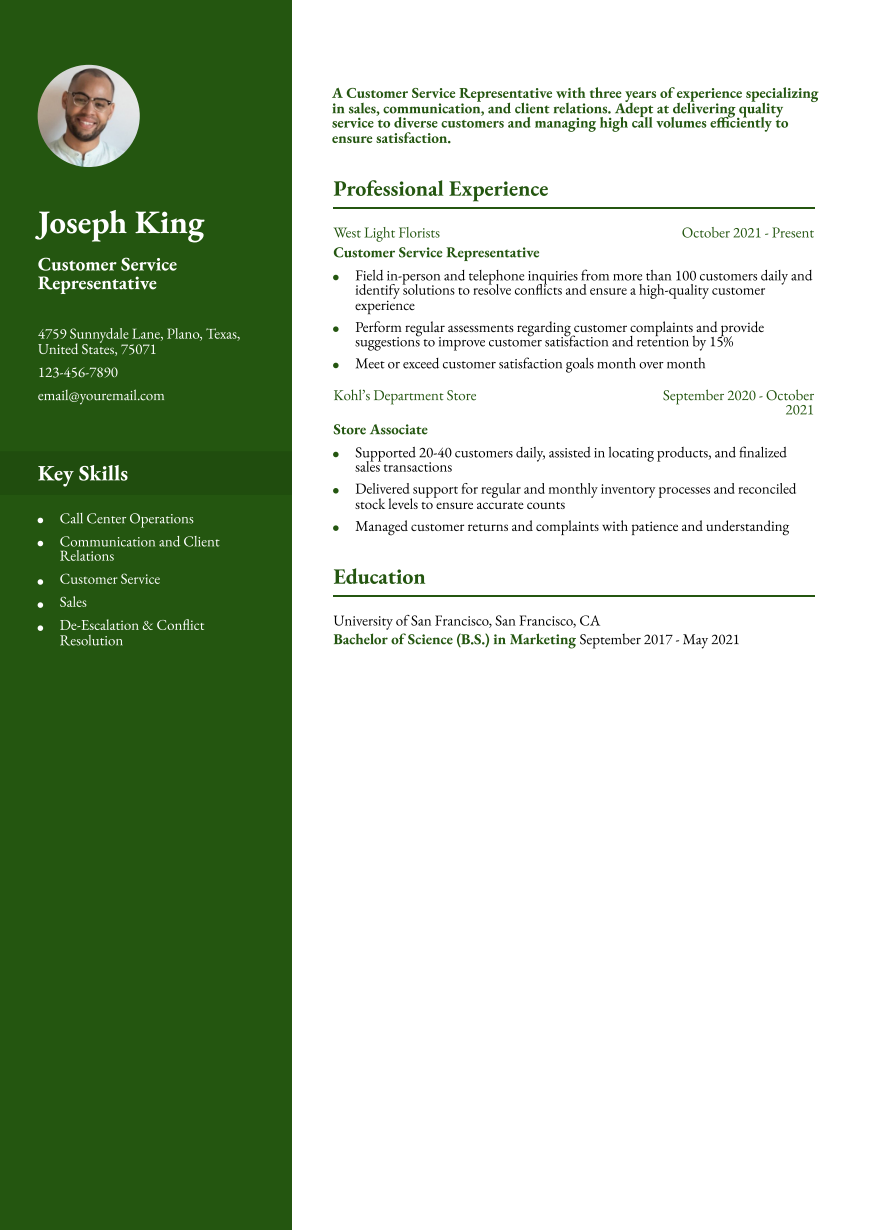 Customer Service Representative - Entry-Level Example Image