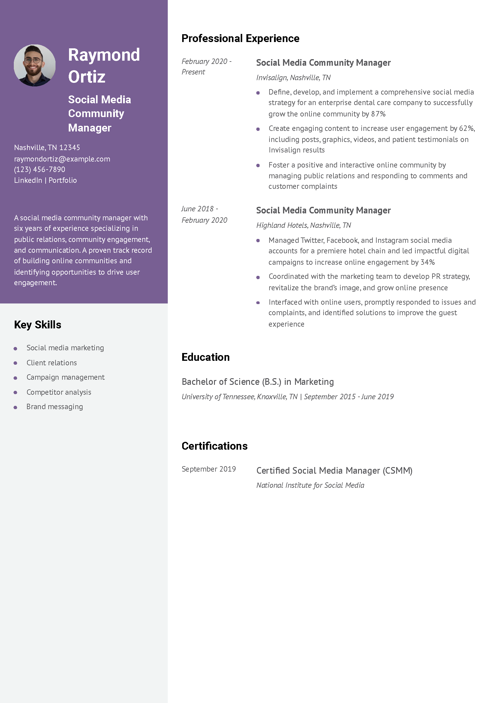 Social Media Community Manager Resume Example