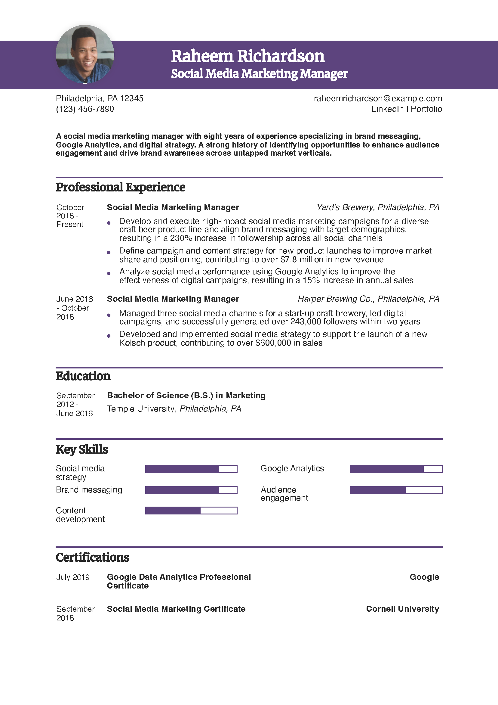 Social Media Marketing Manager Resume Example