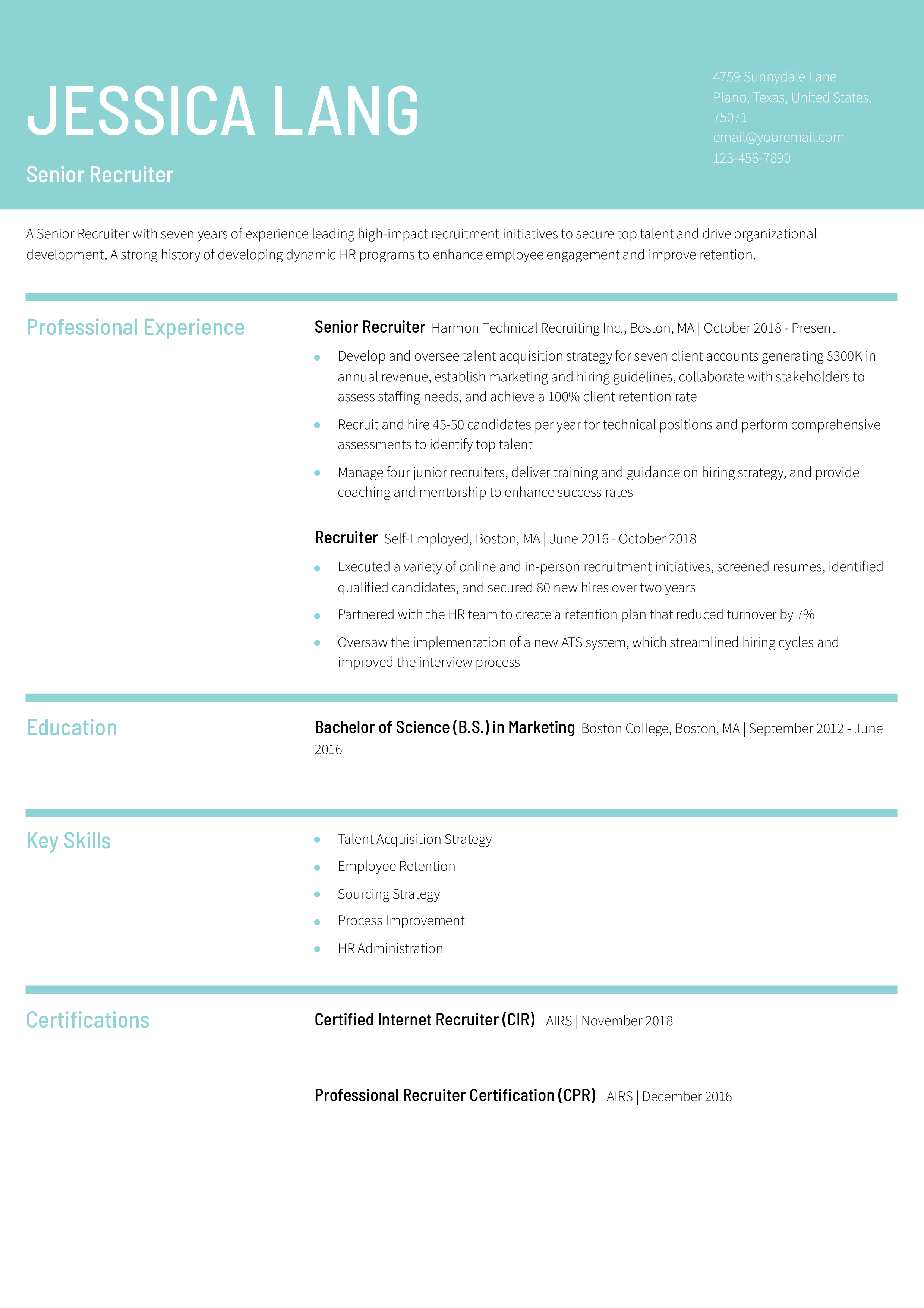 Recruiter Resume Examples and Templates for 2025 - ResumeBuilder.com