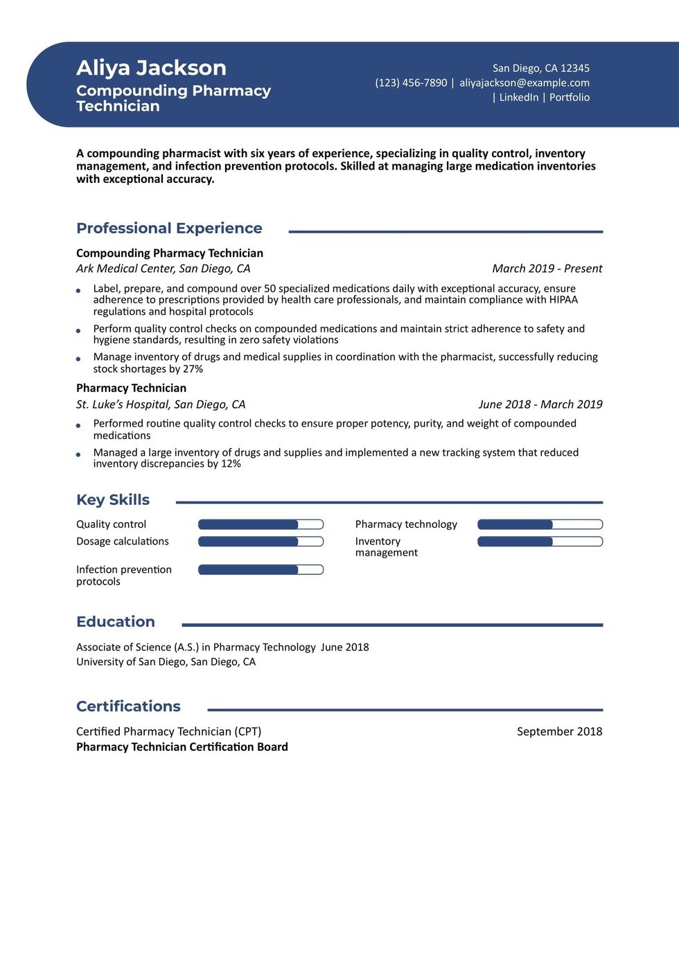 Compounding Pharmacy Technician Resume Example