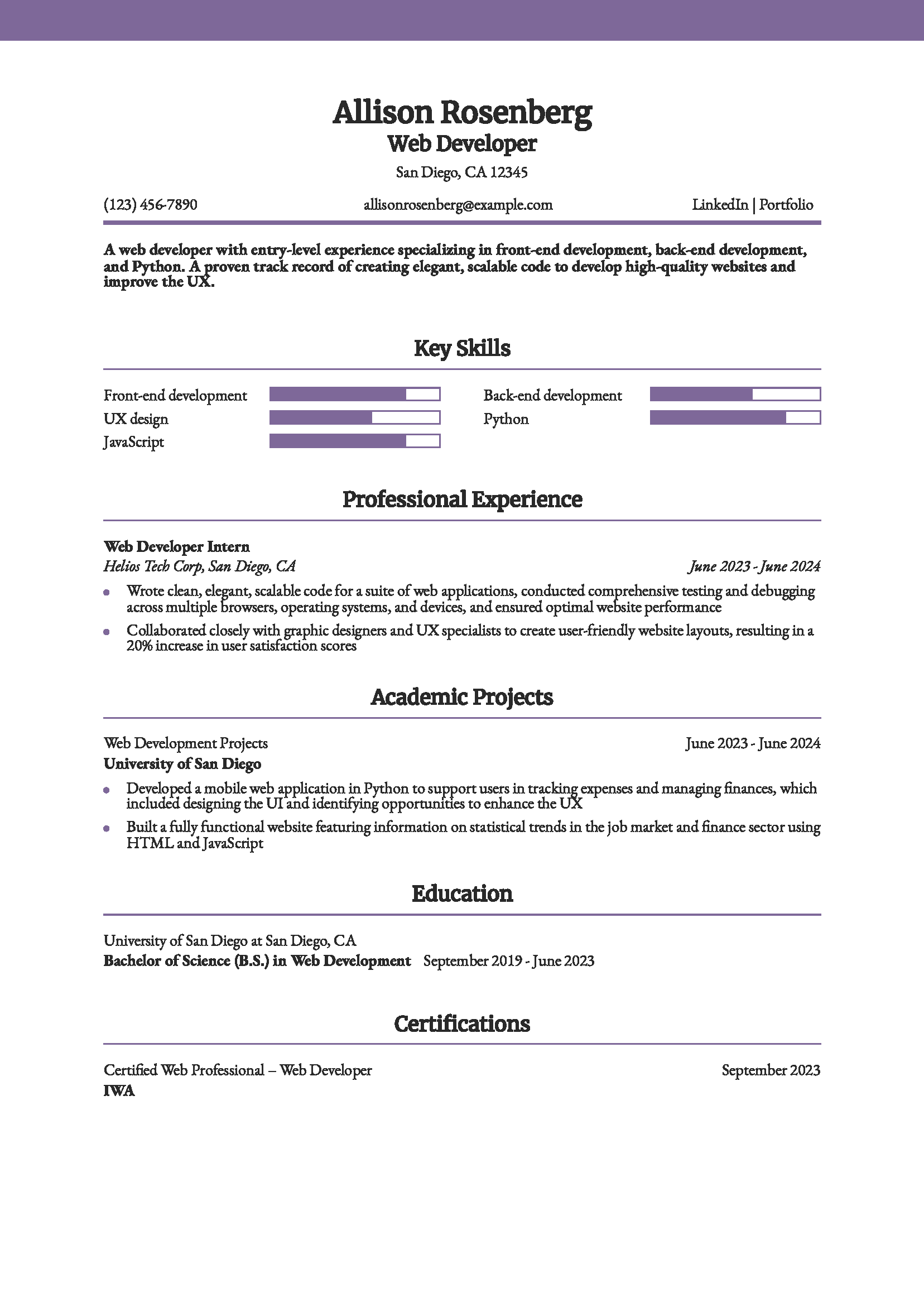 Entry-Level Web Developer Resume Example