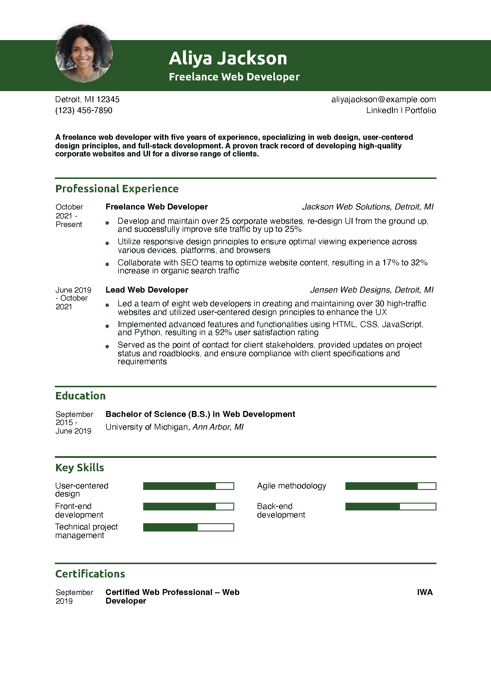 Freelance Web Developer Resume Example