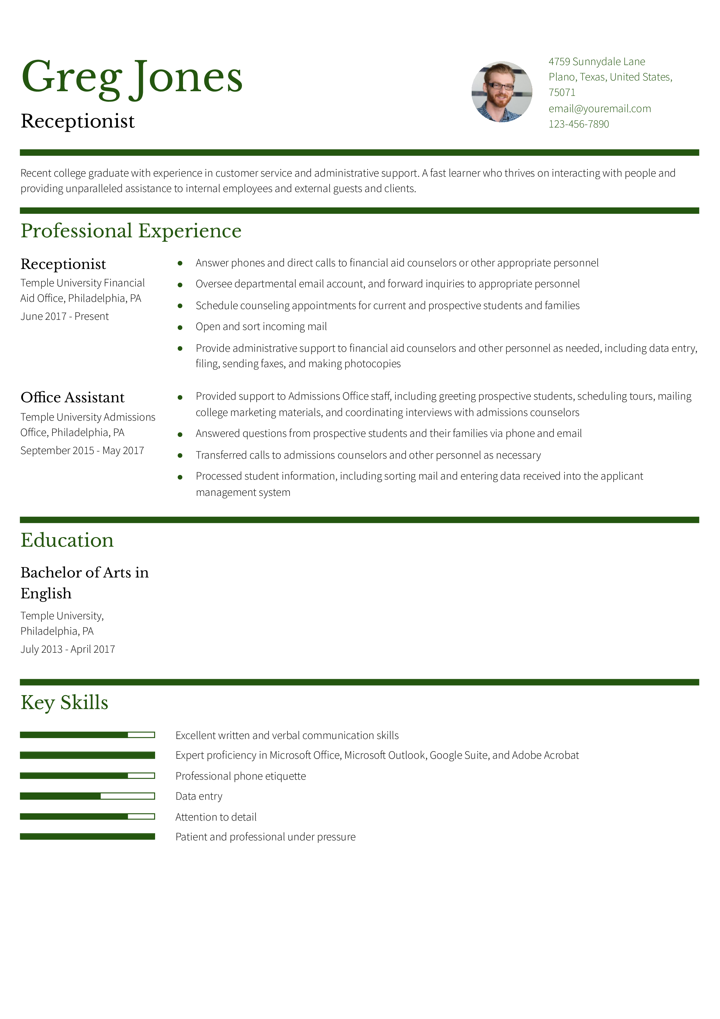 Receptionist Resume Examples and Templates for 2024