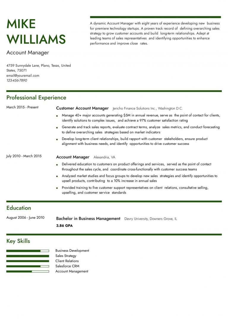 Account Manager Resume Examples and Templates for 2024 - ResumeBuilder.com