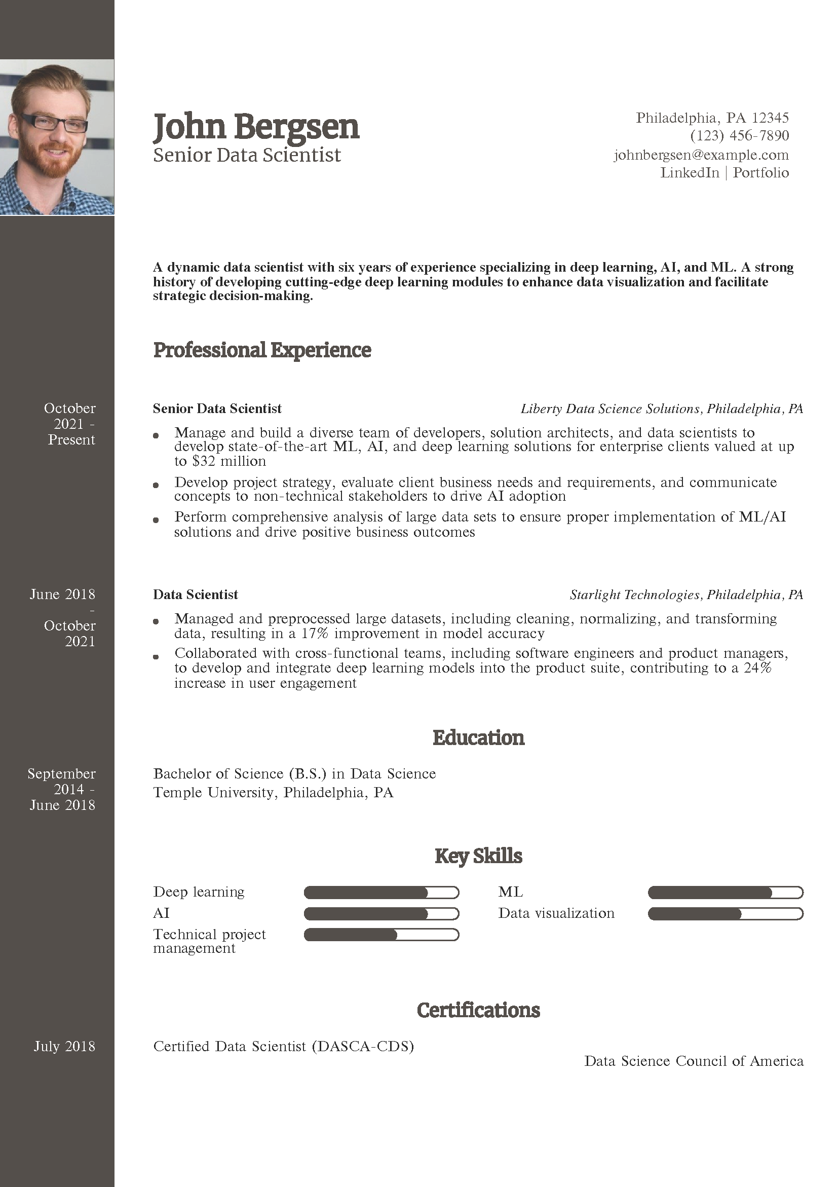 Deep Learning Applications Data Scientist Resume Example