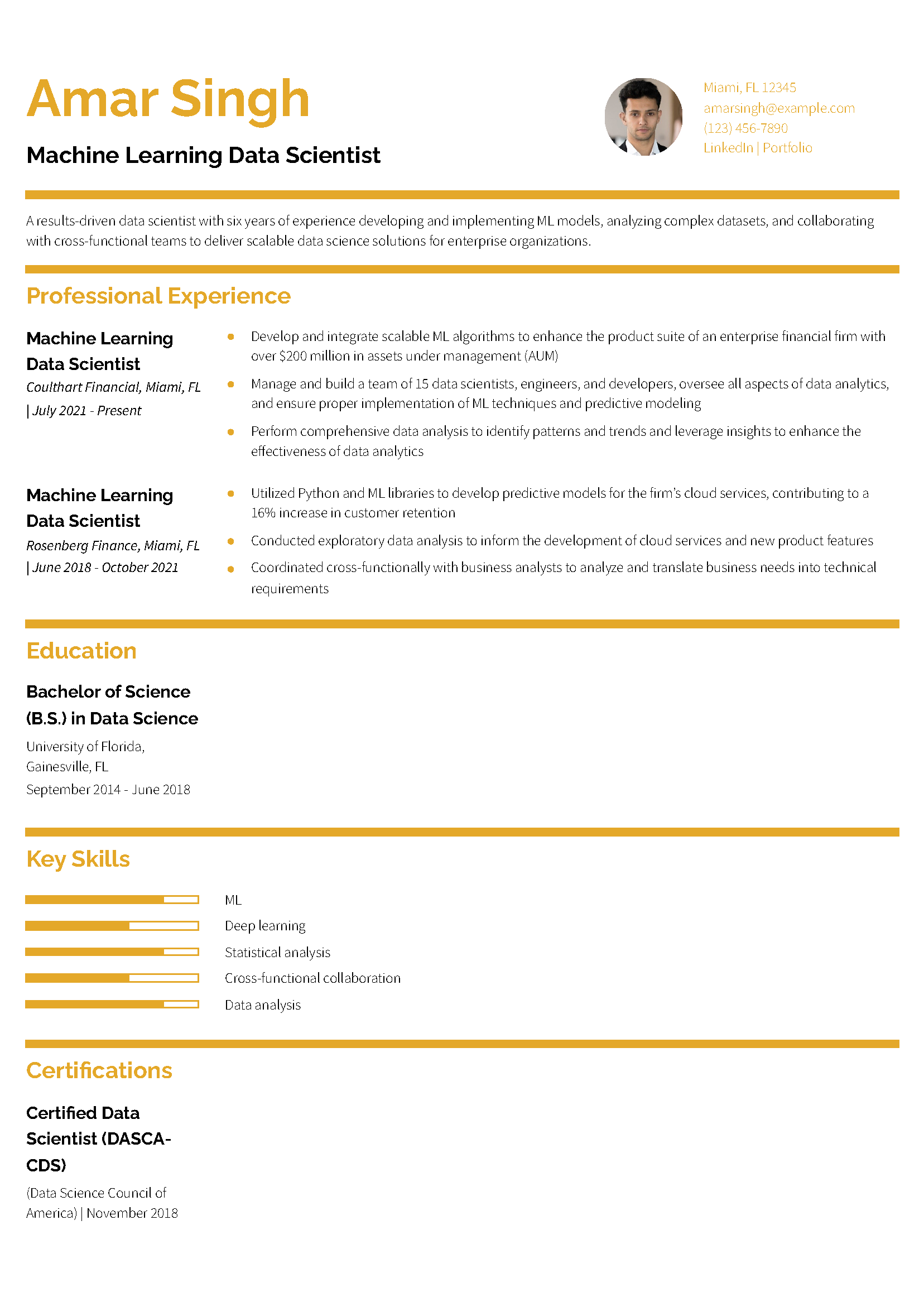 Machine Learning Data Scientist Resume Example