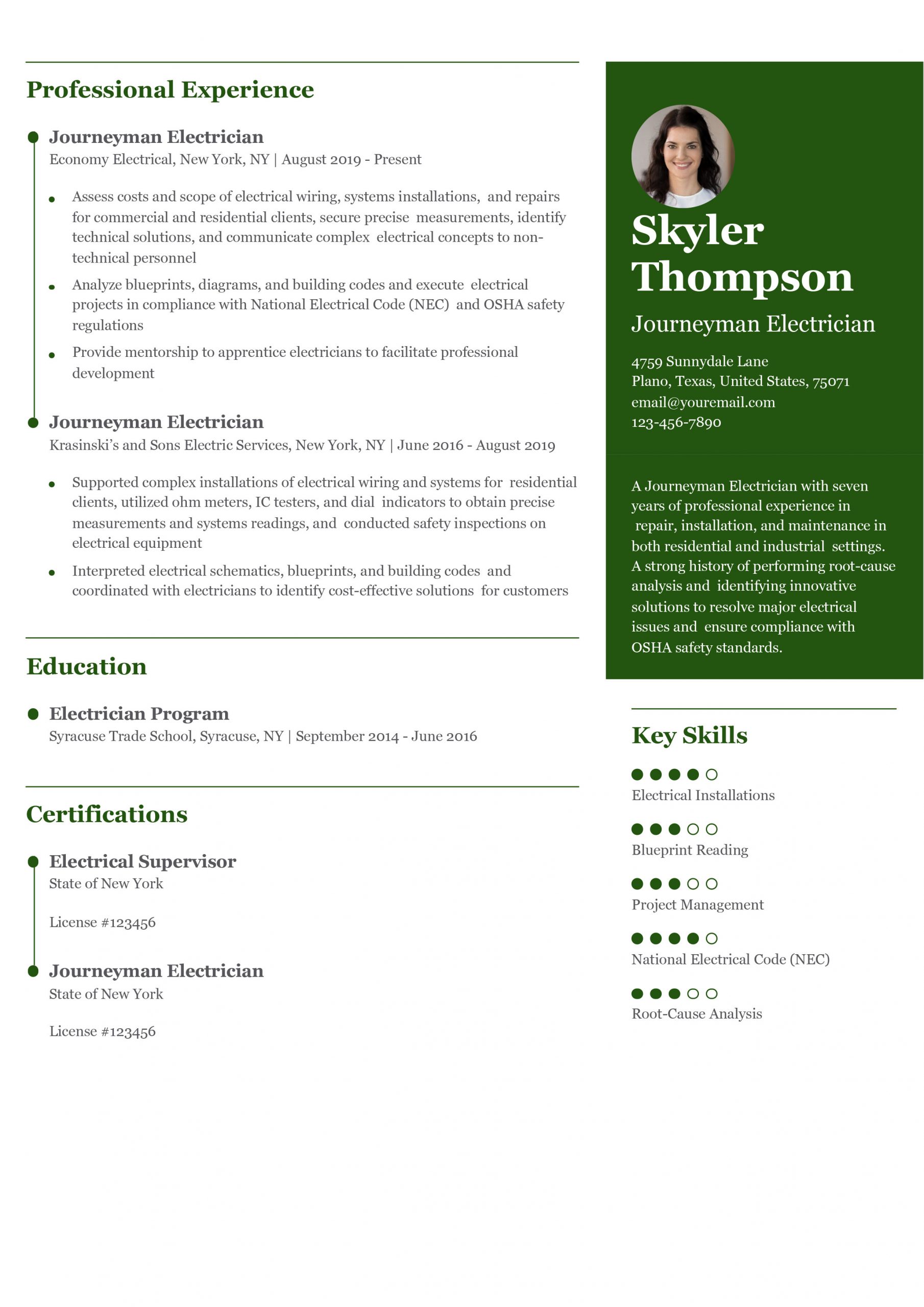 Electrician Resume Examples and Templates for 2024