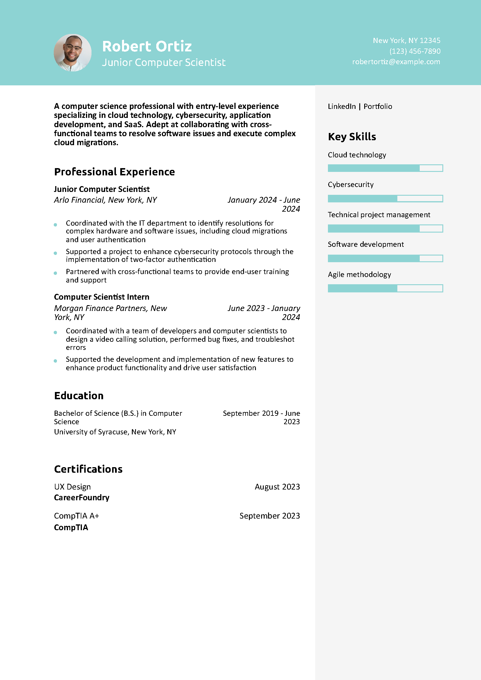 Entry-Level Computer Science Resume Example