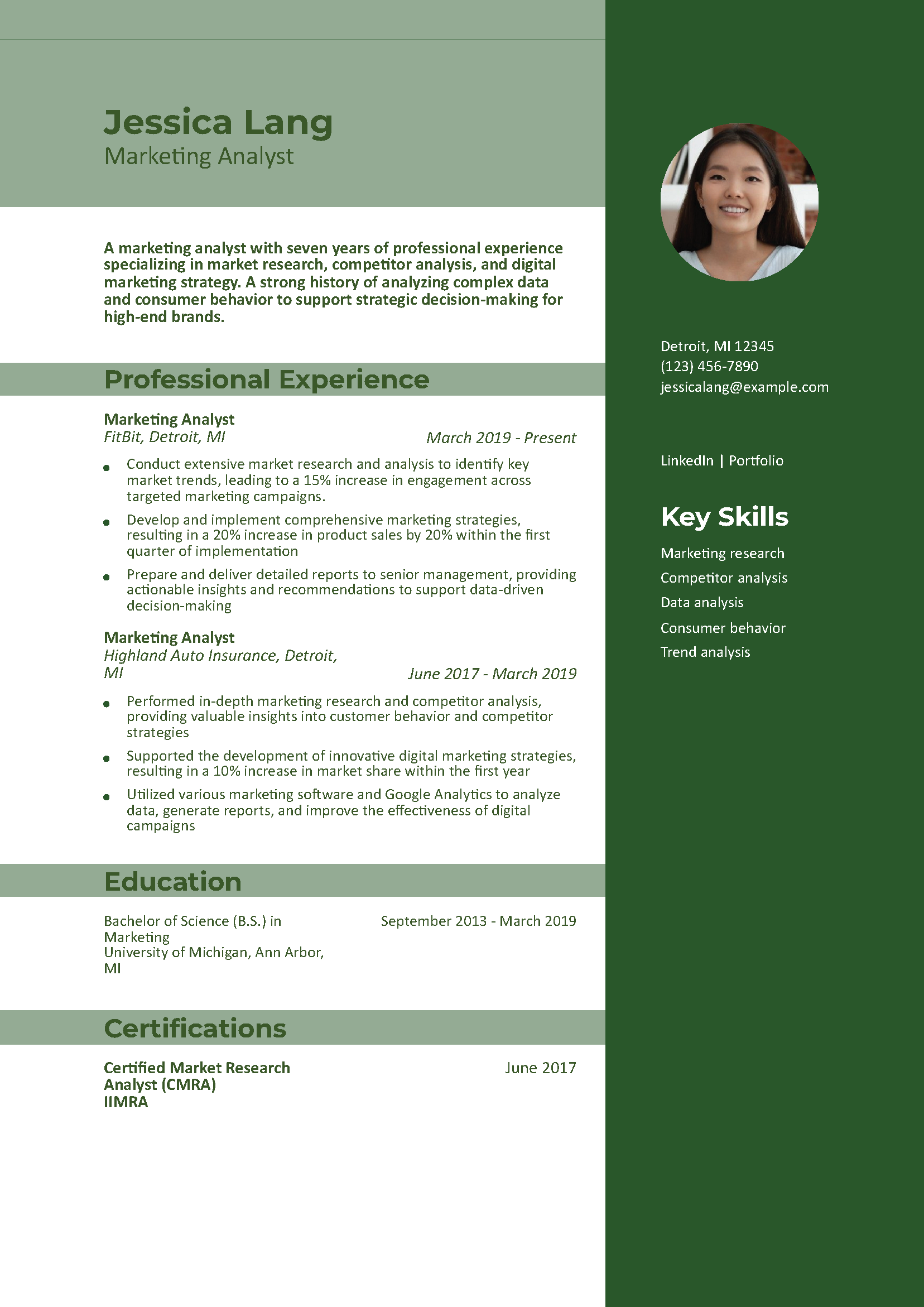 Marketing Analyst Resume Example