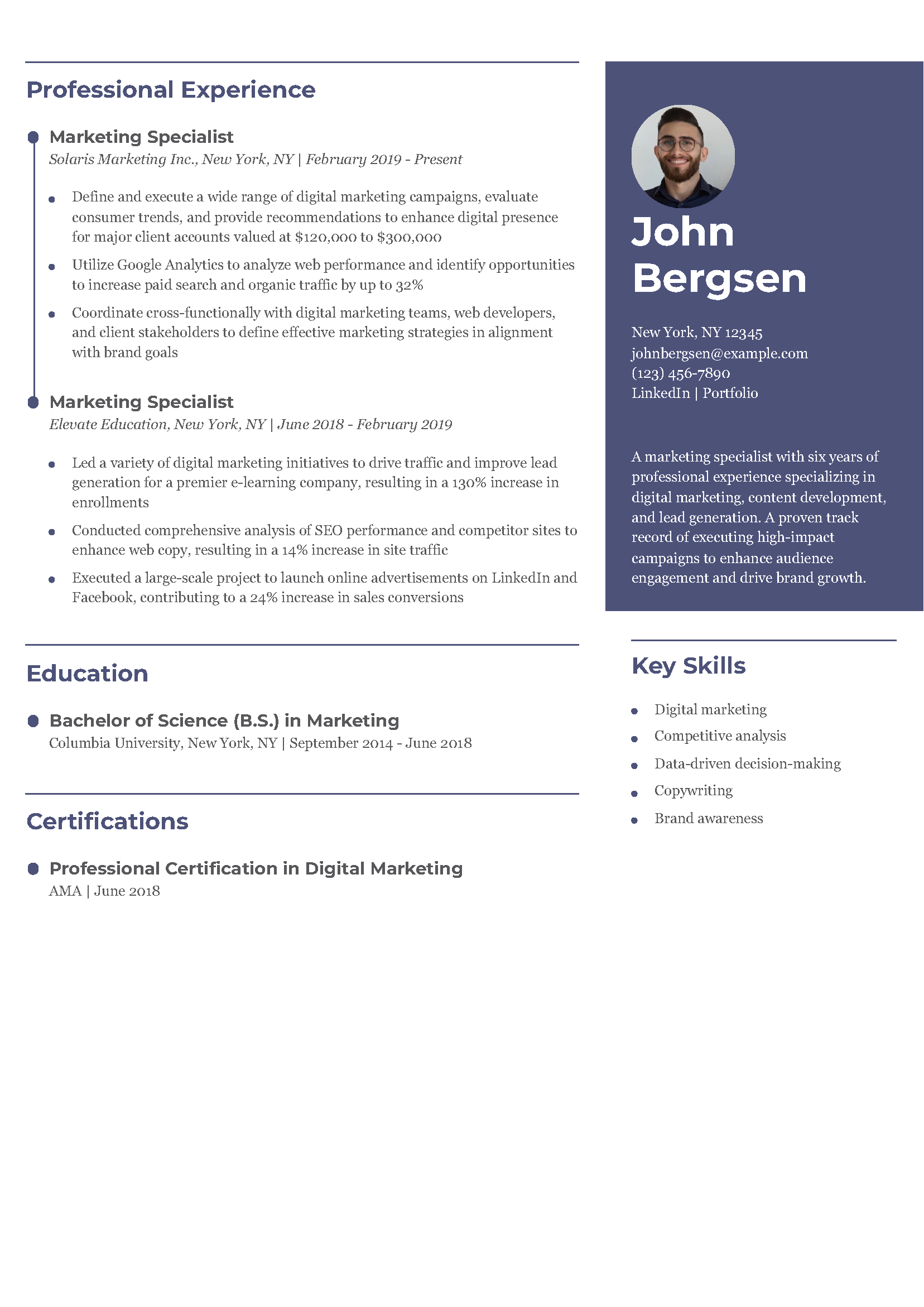 Marketing Specialist Resume Example