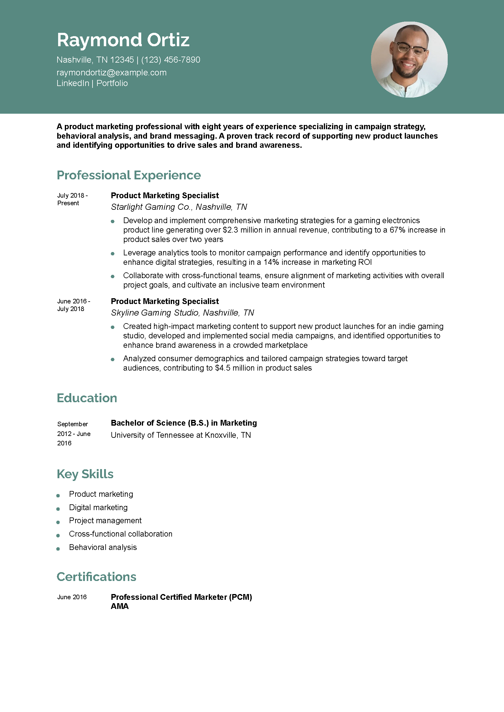 Product Marketing Resume Example