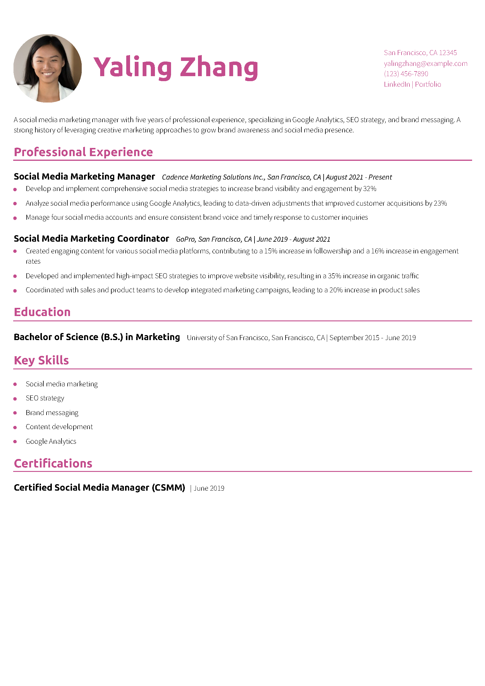 Social Media Marketing Resume Example