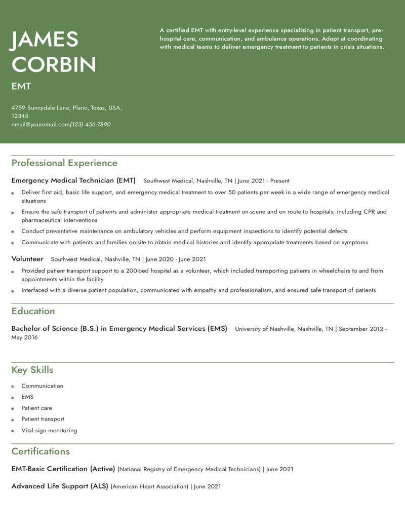 Emergency Medical Technician Resume Examples and Templates for 2024