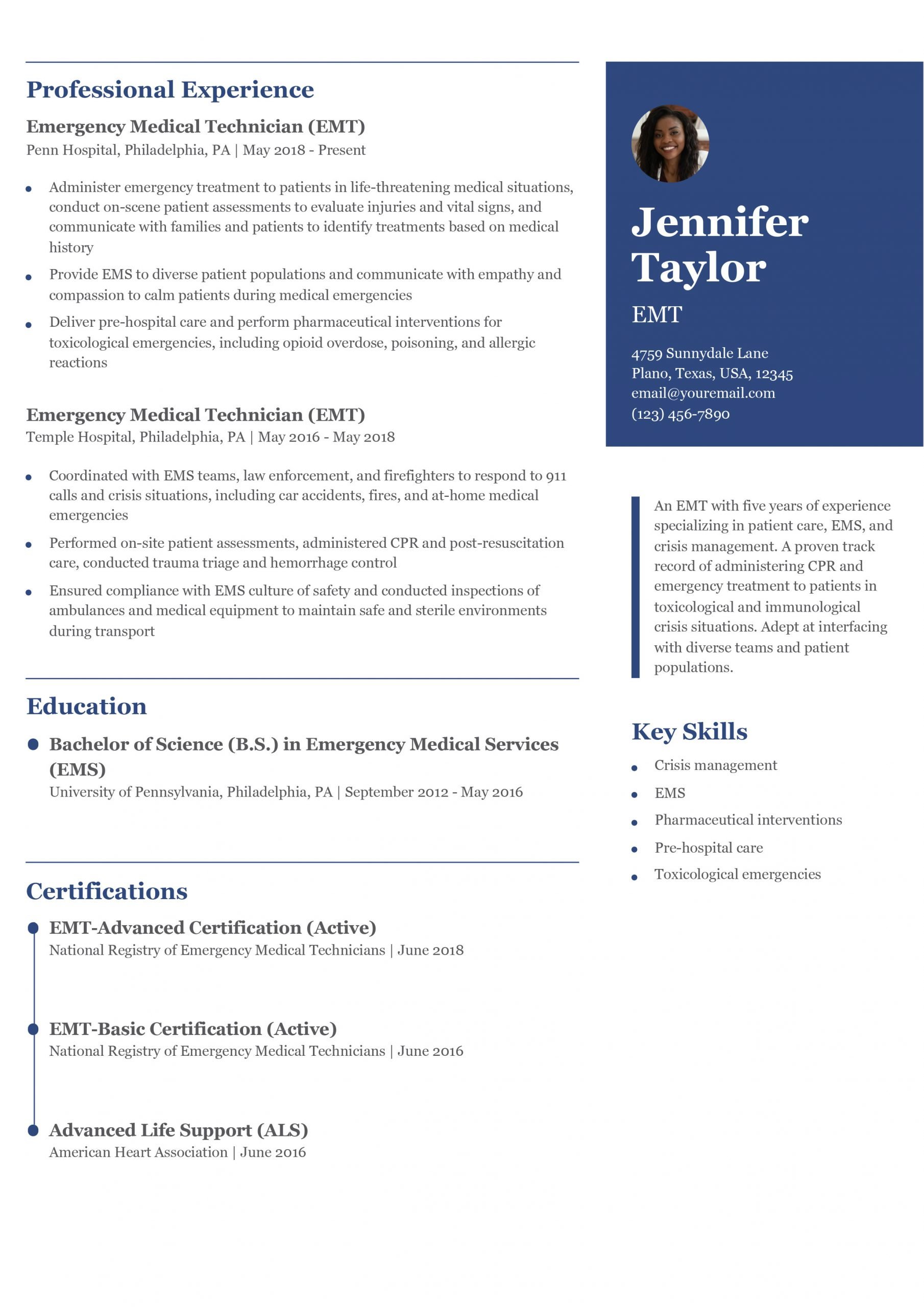 Emergency Medical Technician Resume Examples and Templates for 2024