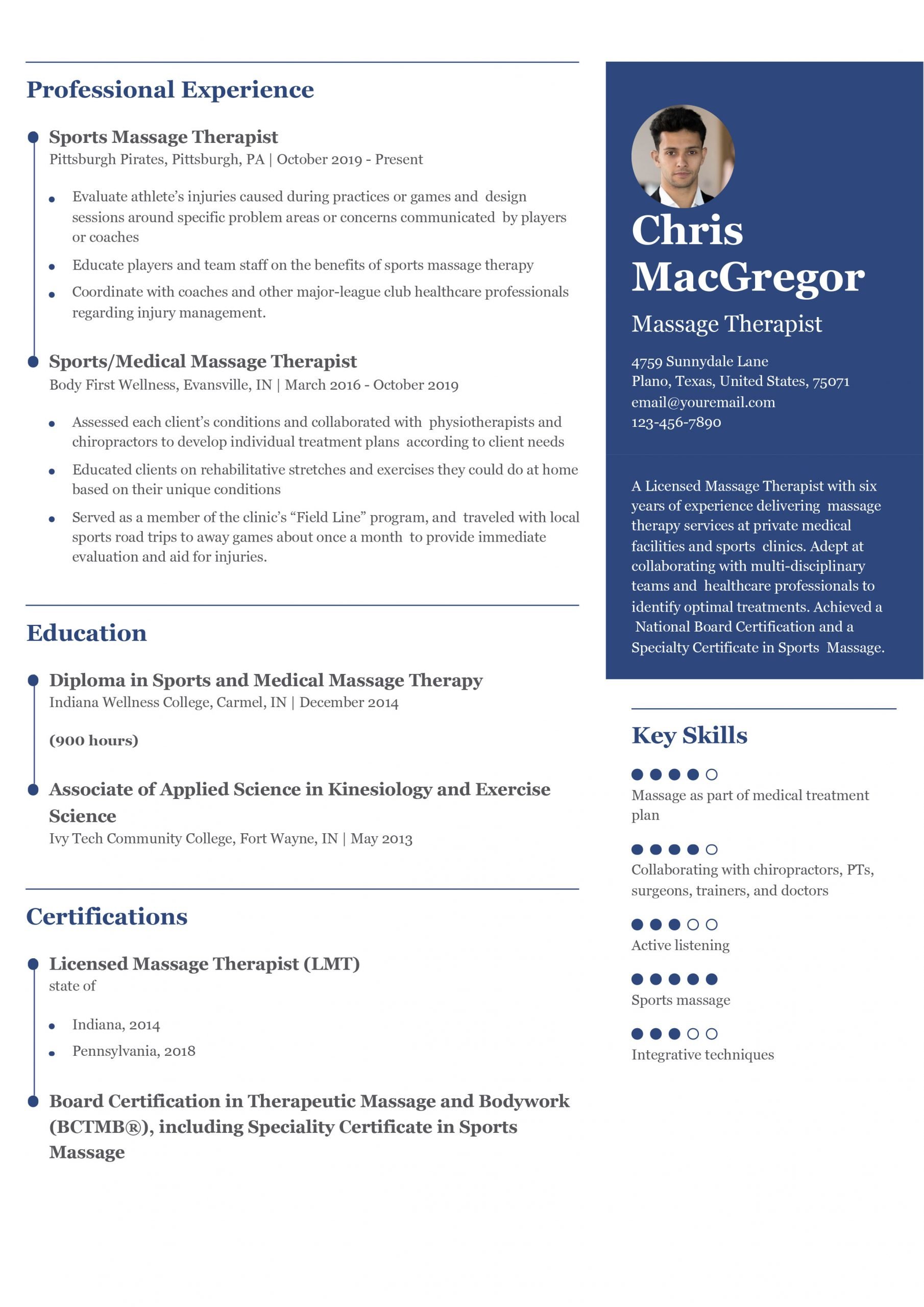 Massage Therapist Resume Examples and Templates for 2024