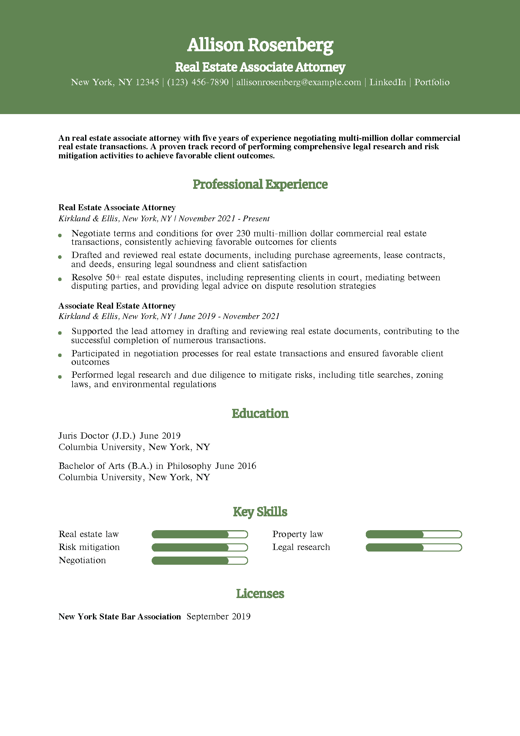 Real Estate Attorney Resume Example