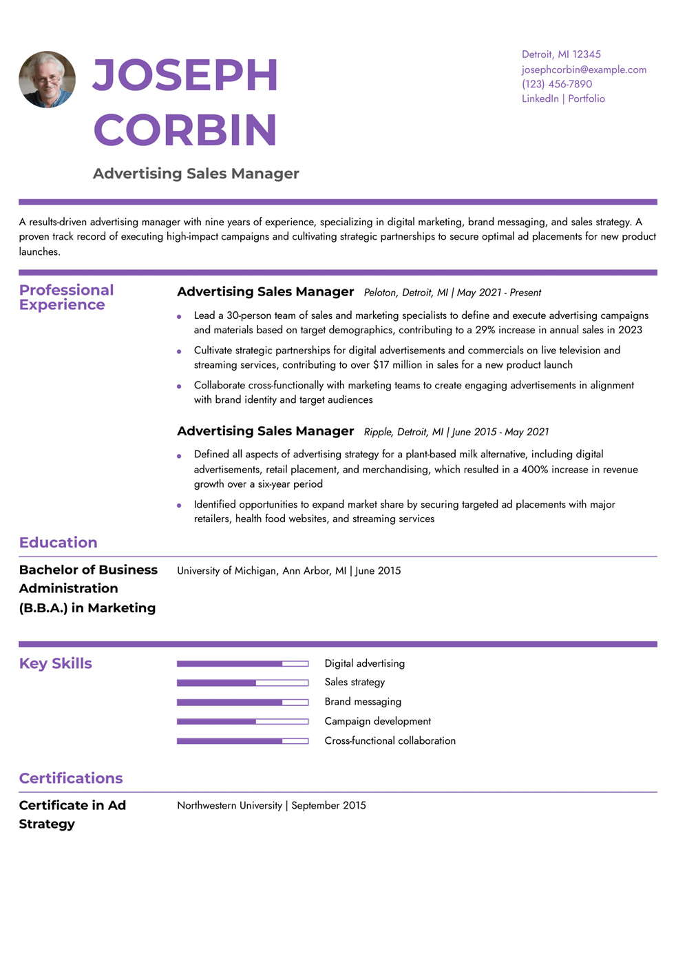 Advertising Sales Manager Resume