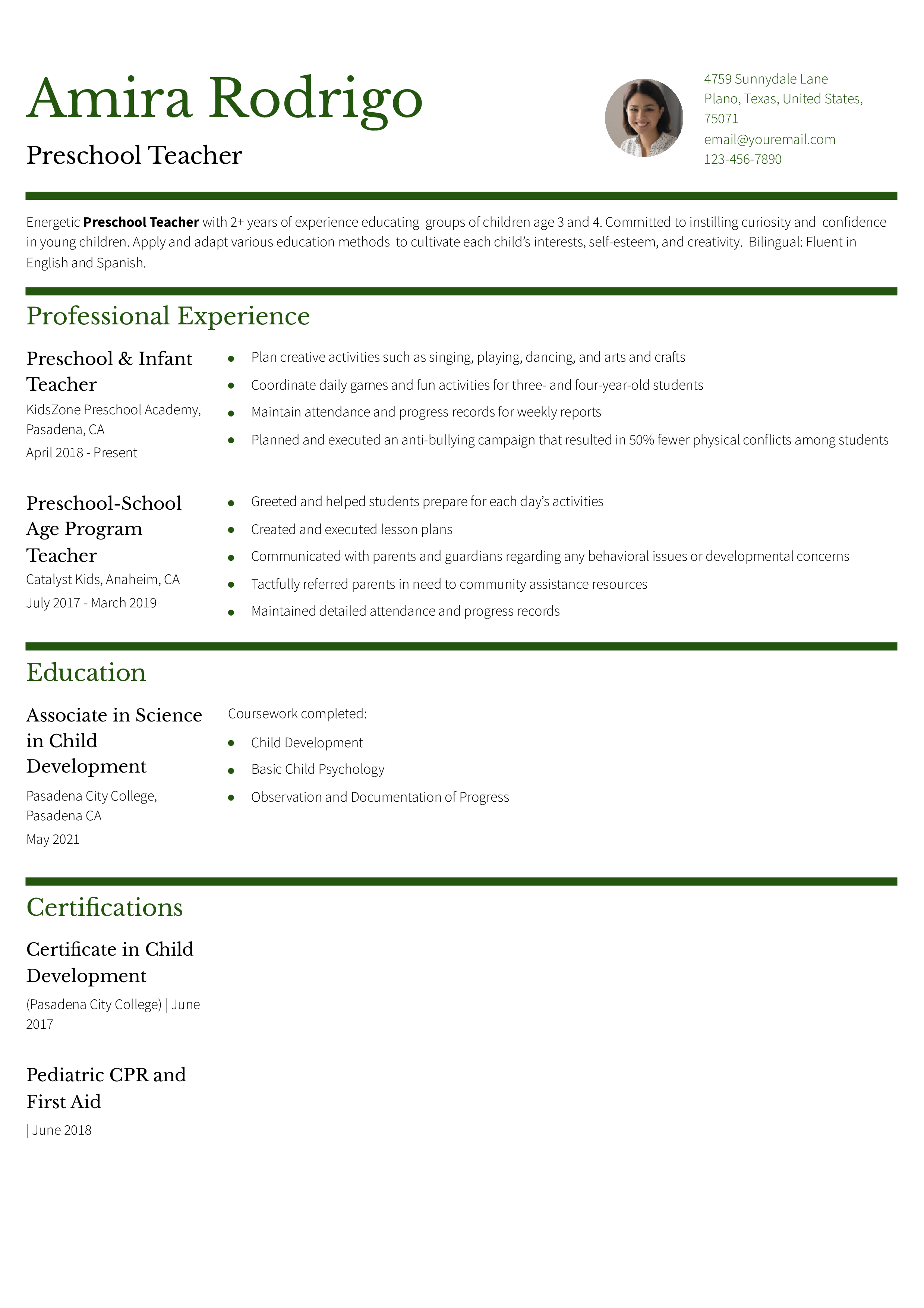 Preschool Teacher Resume Examples and Templates for 2024