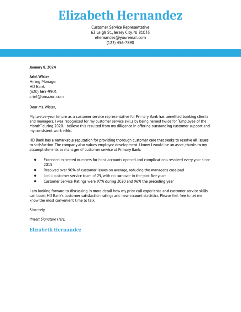 Customer Service Representative Cover Letter Examples and Templates for ...