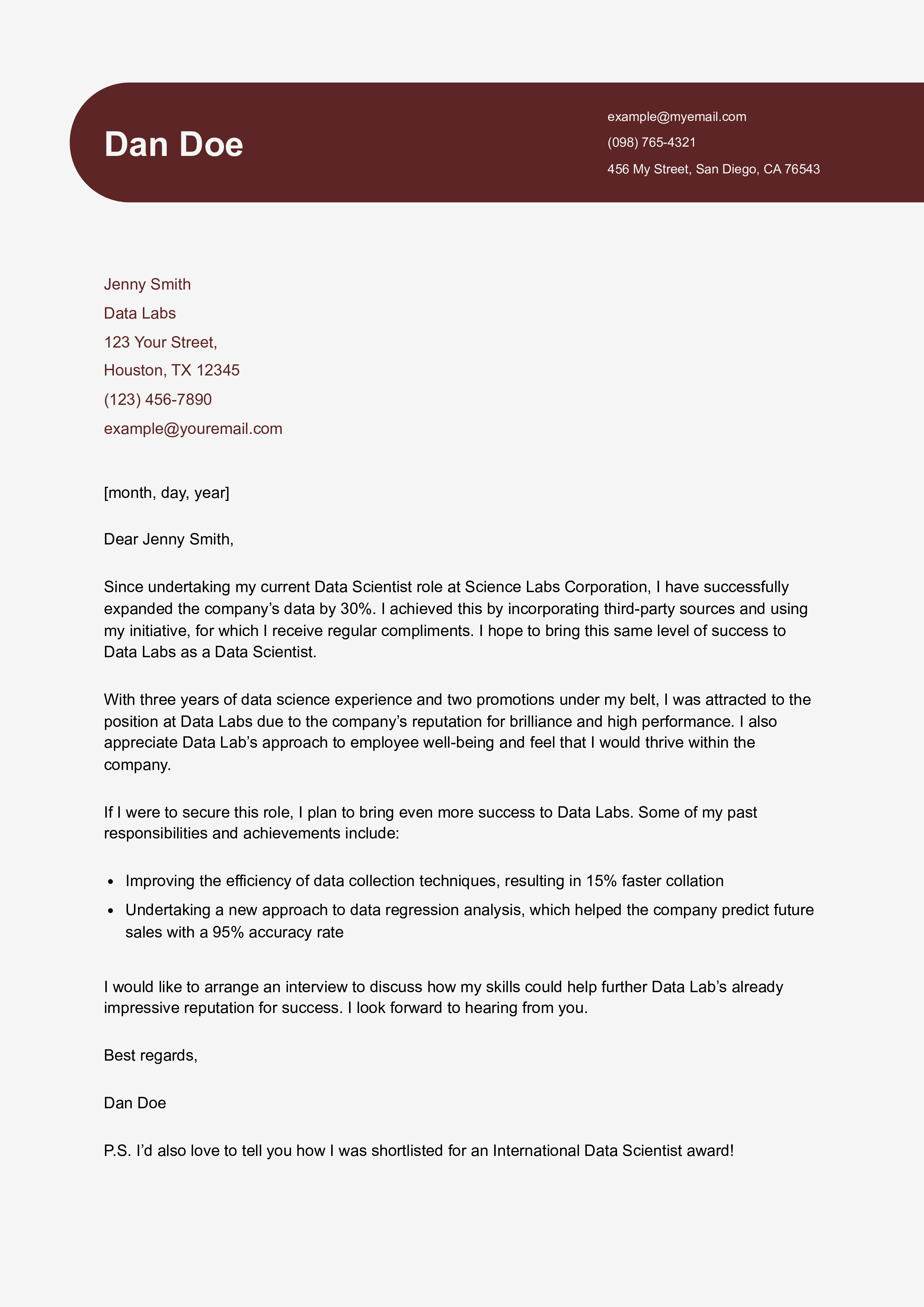 Data Scientist Cover Letter Examples and Templates for 2024