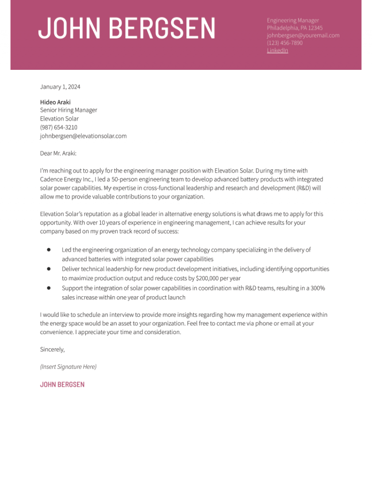 Engineering Cover Letter Examples and Templates for 2024 ...