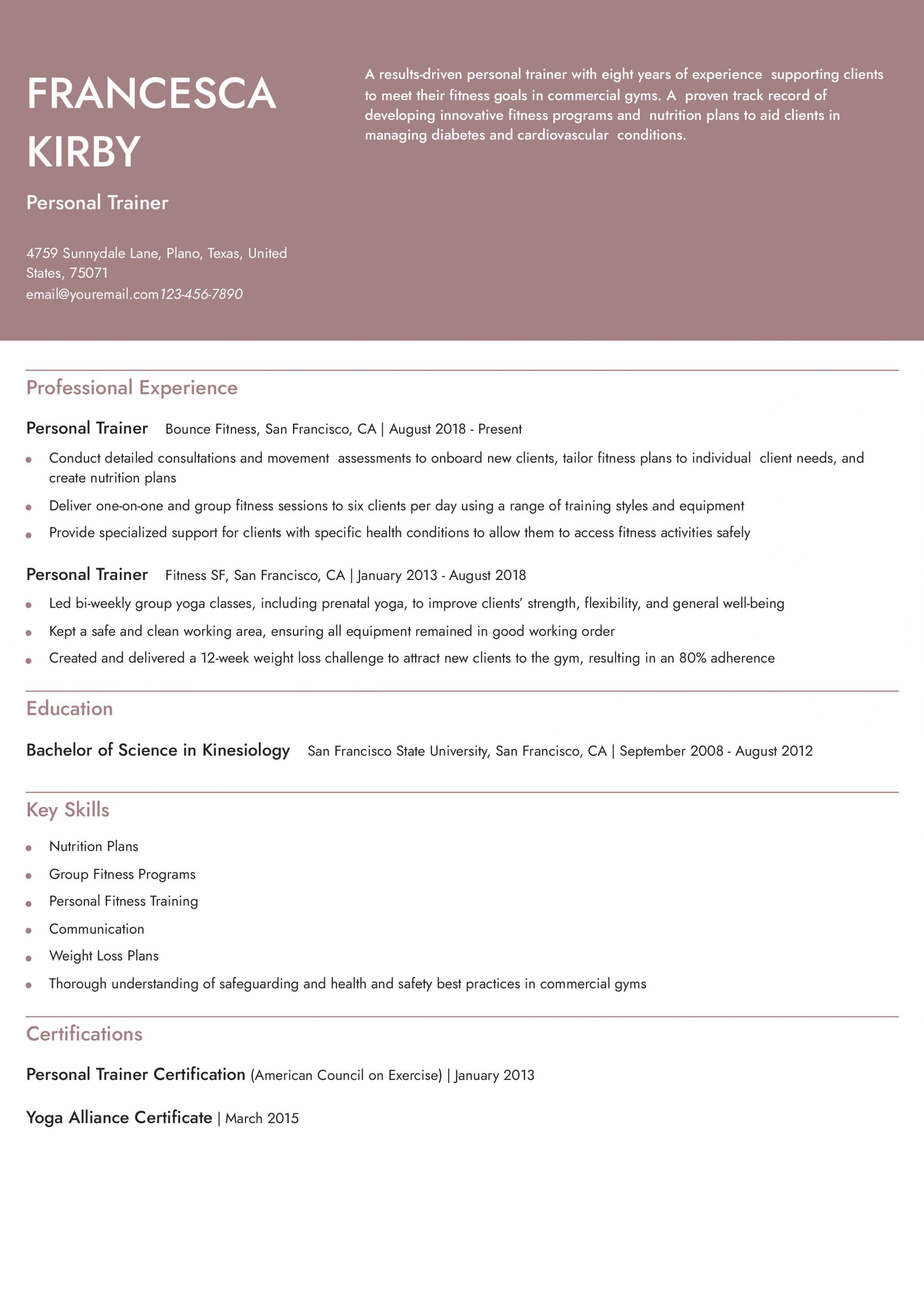 Personal Trainer Resume Examples and Templates for 2024