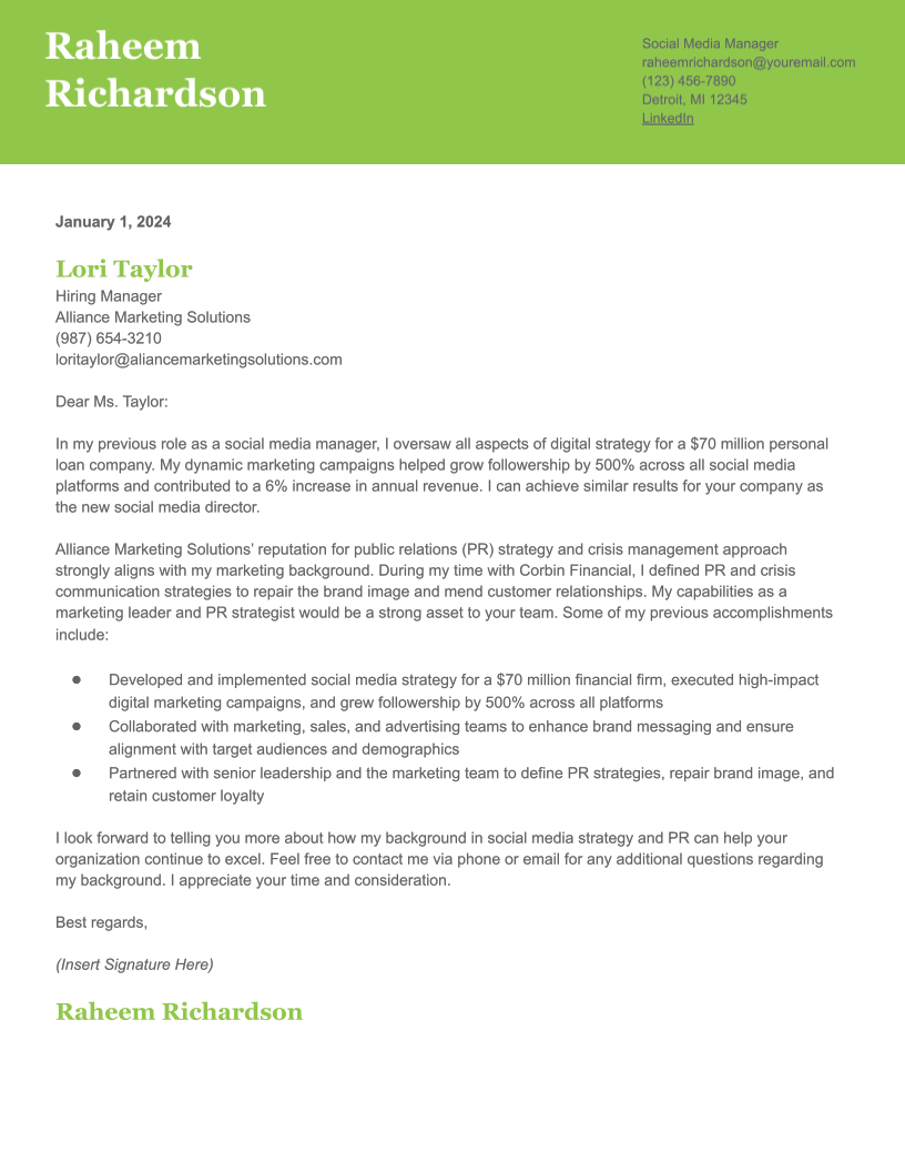 Social Media Cover Letter Examples and Templates for 2024