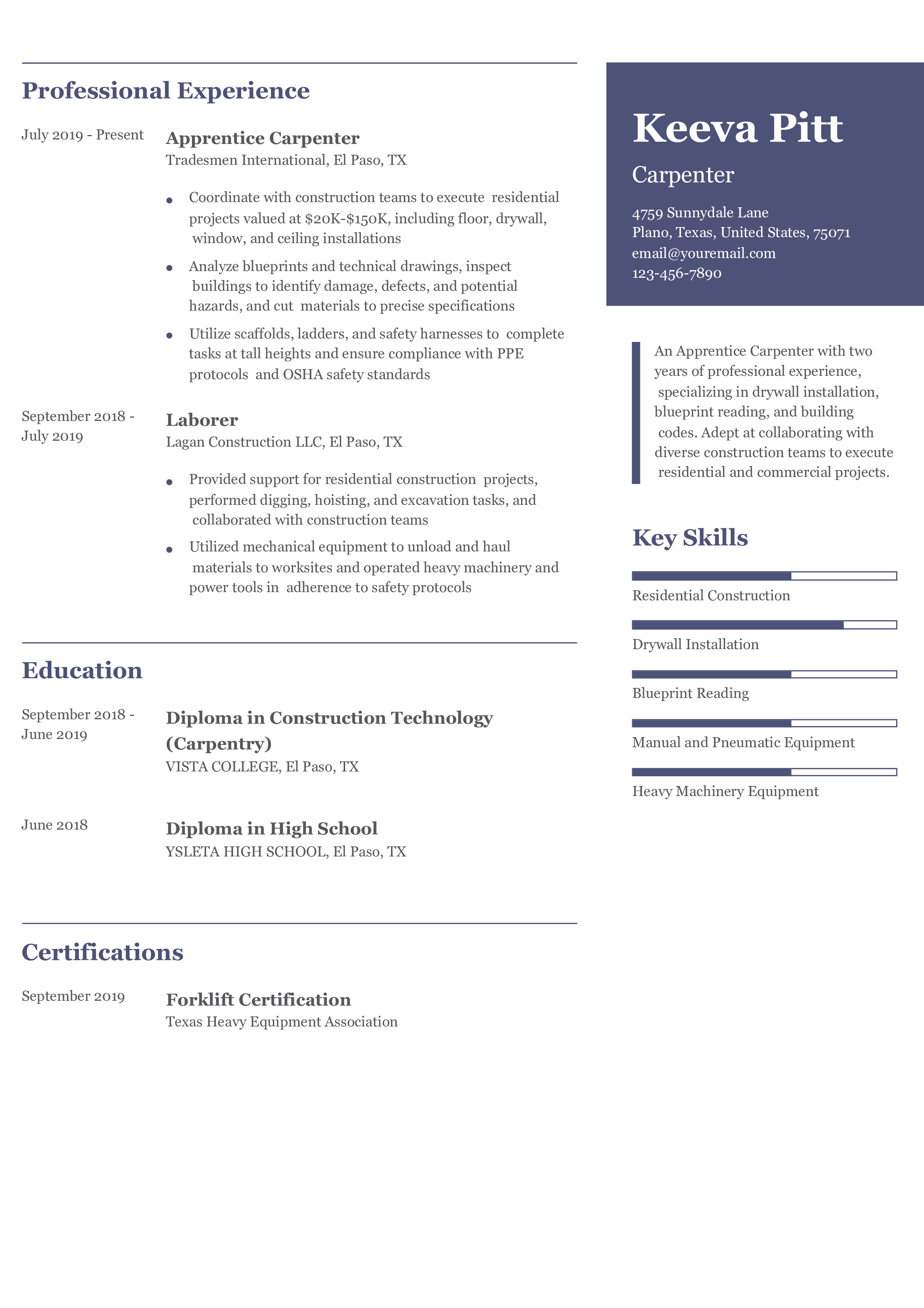 Carpenter Resume Examples and Templates for 2024