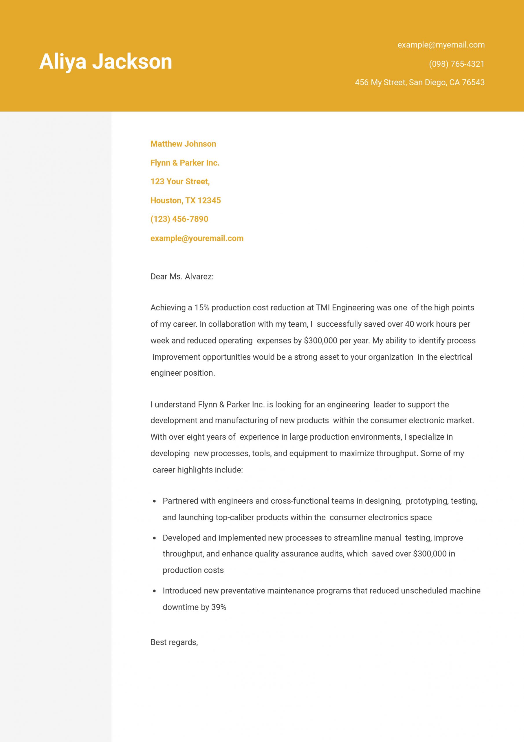 Electrical Engineer Cover Letter Examples and Templates for 2024