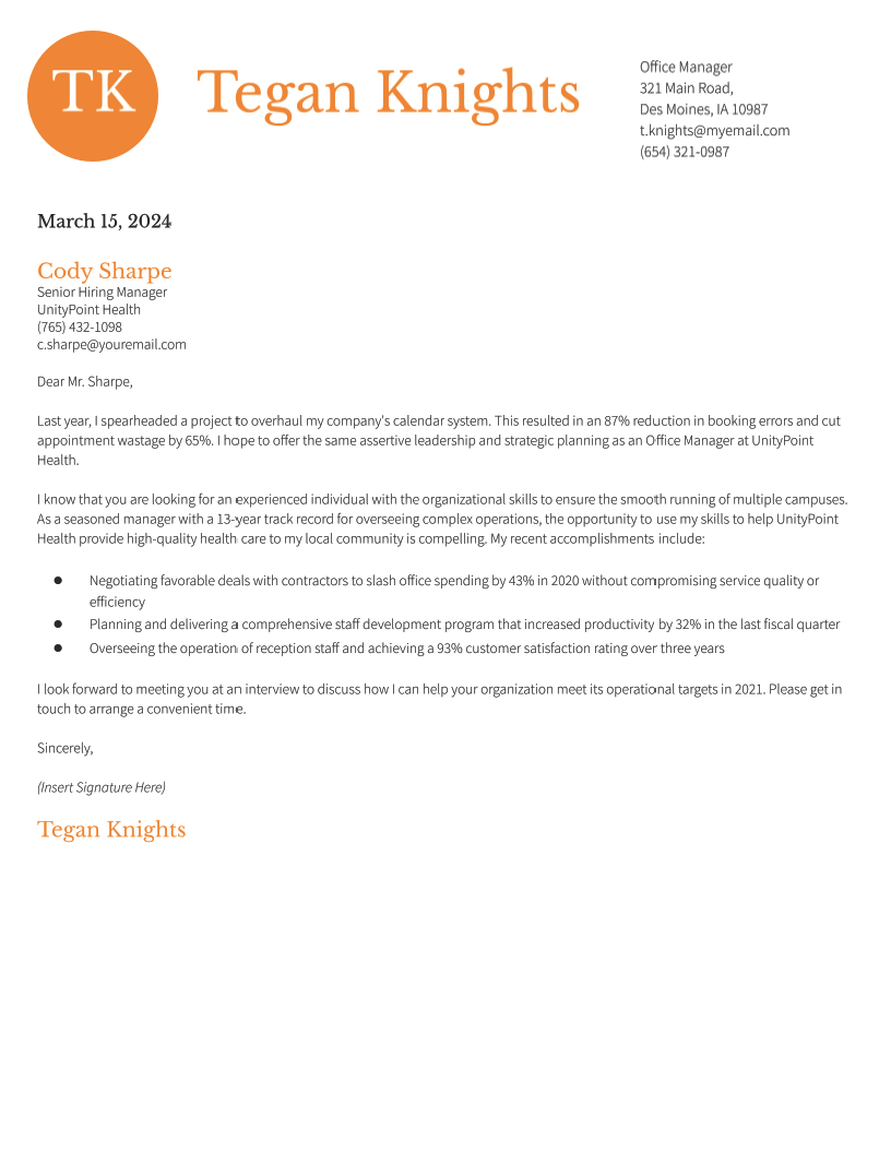 Office Manager Cover Letter Examples and Templates for 2024