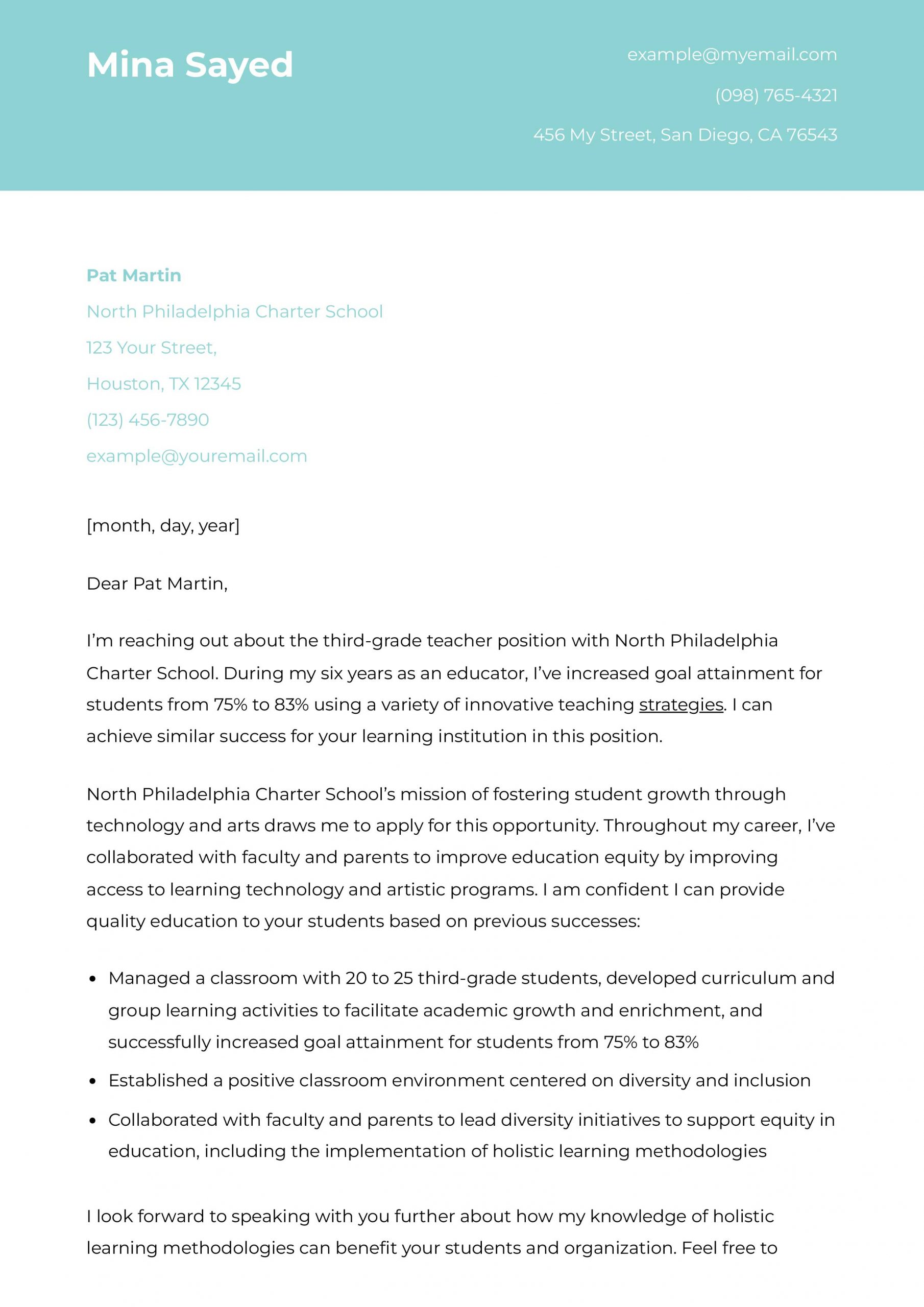 Elementary Teacher Cover Letter Examples and Templates for 2024