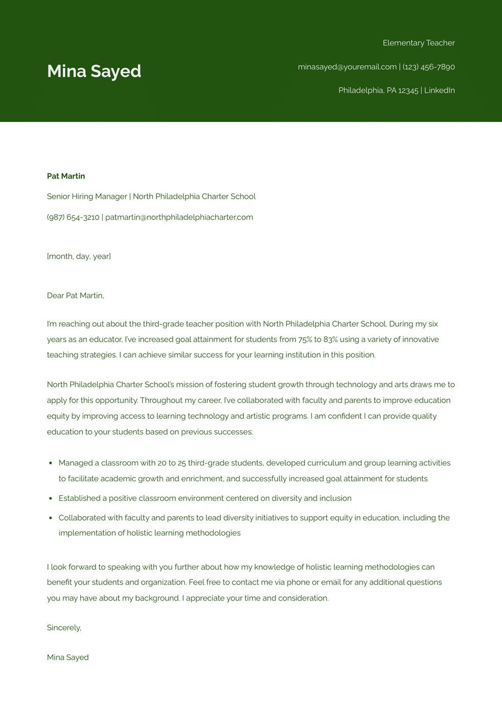 Elementary Teacher Cover Letter Examples and Templates for 2024