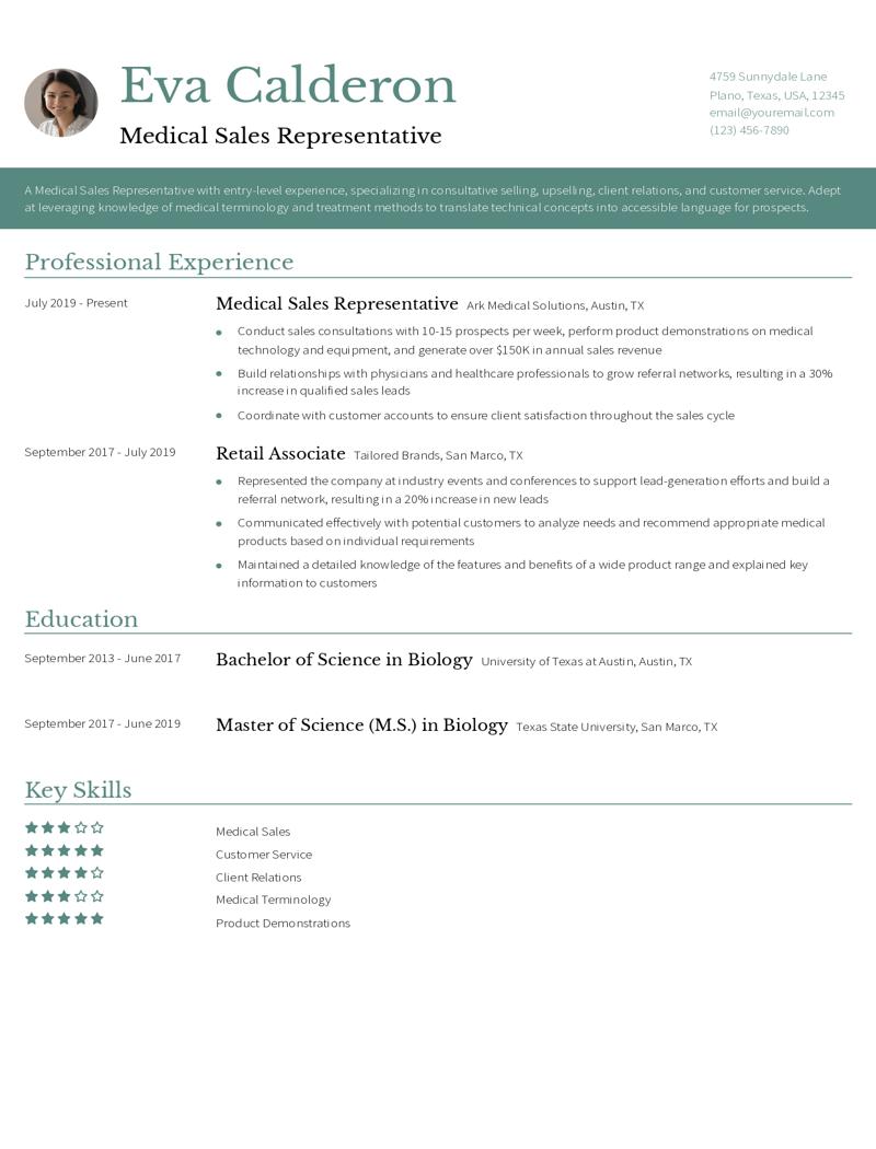 Entry-Level Medical Sales Representative Resume Examples and Templates for 2024
