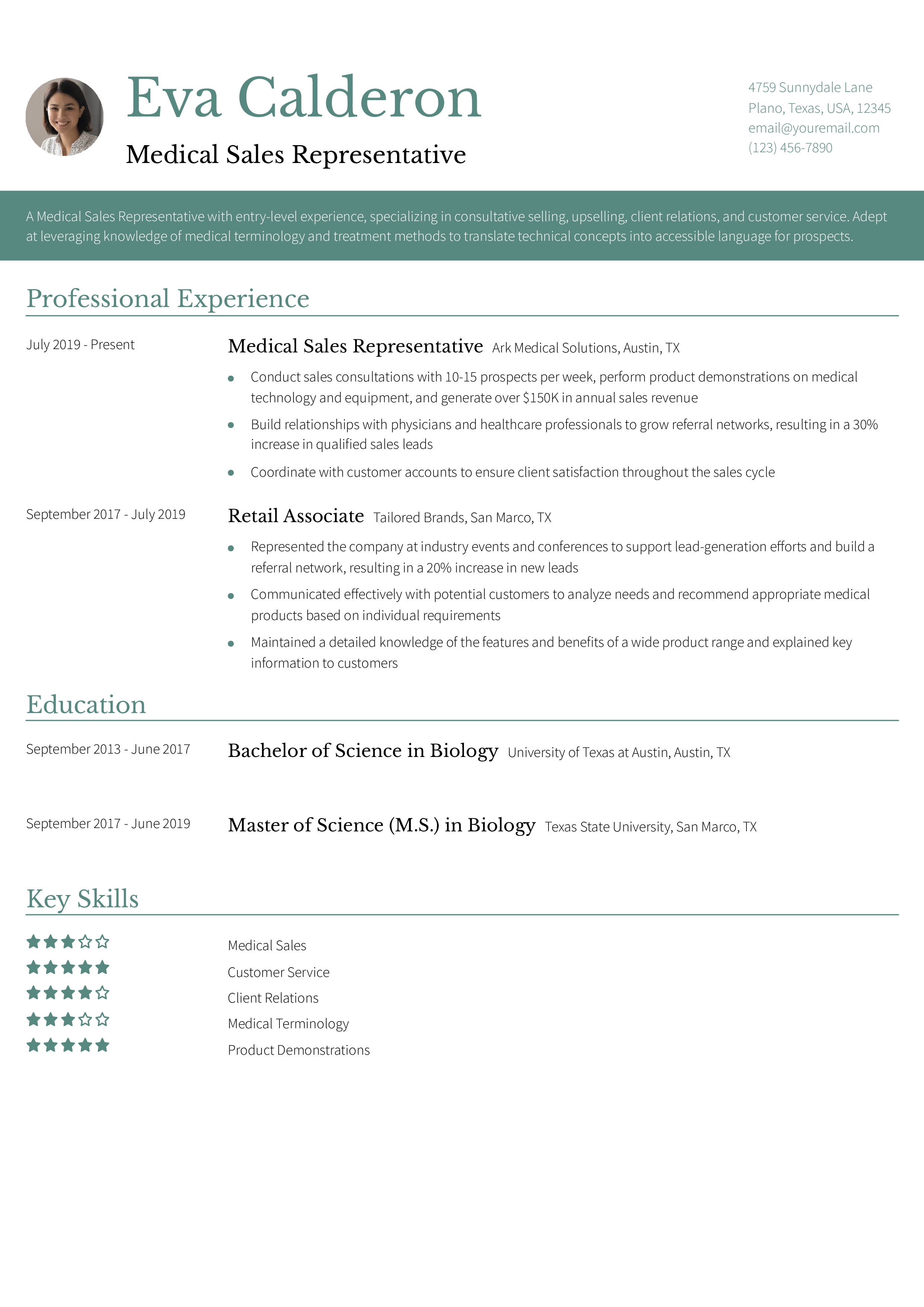 Entry-Level Medical Sales Representative Resume Examples and Templates for 2024