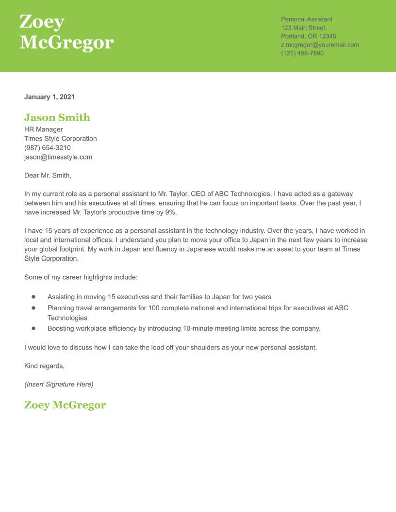 Personal Assistant Cover Letter Examples and Templates for 2024