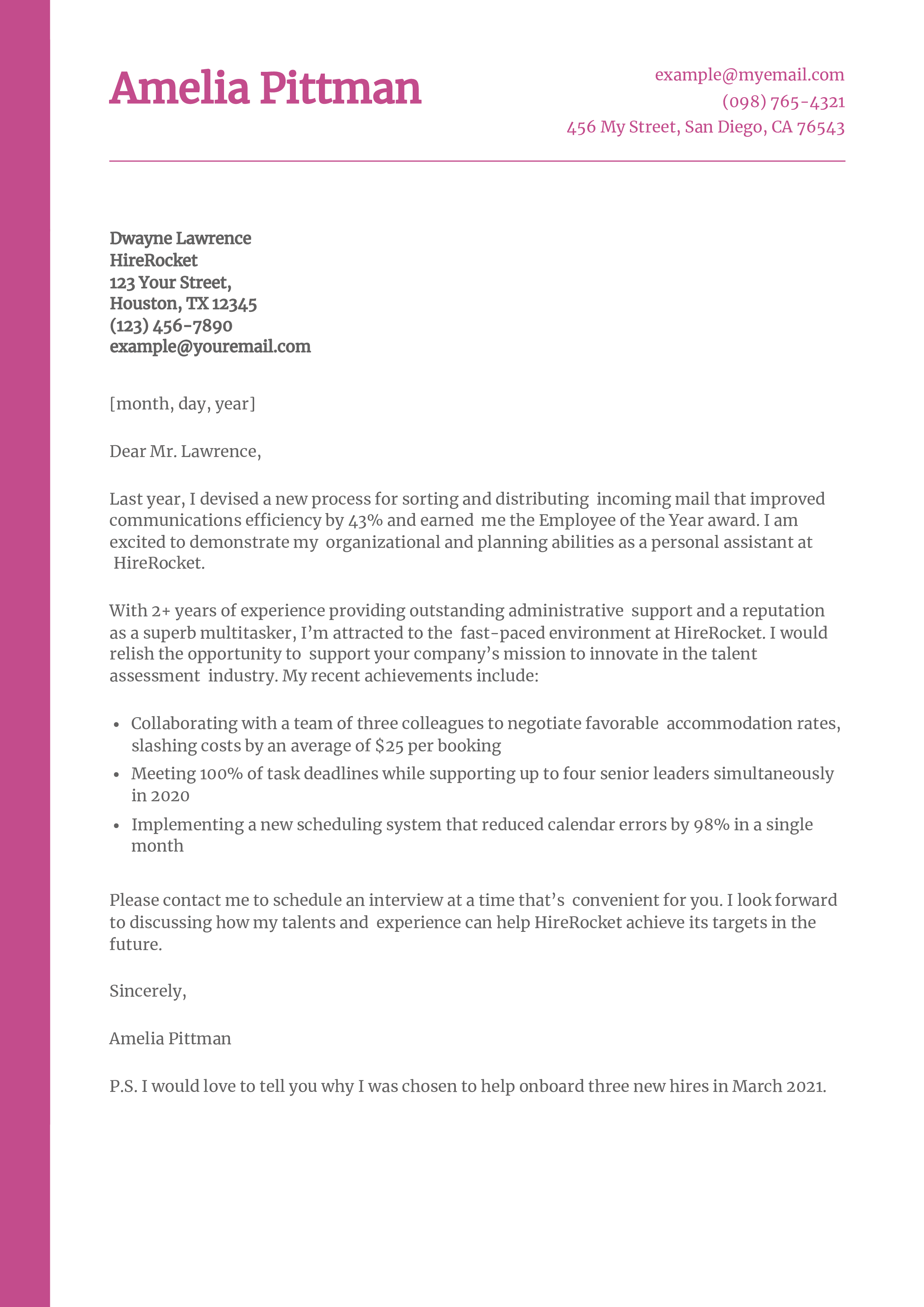 Personal Assistant Cover Letter Examples and Templates for 2024