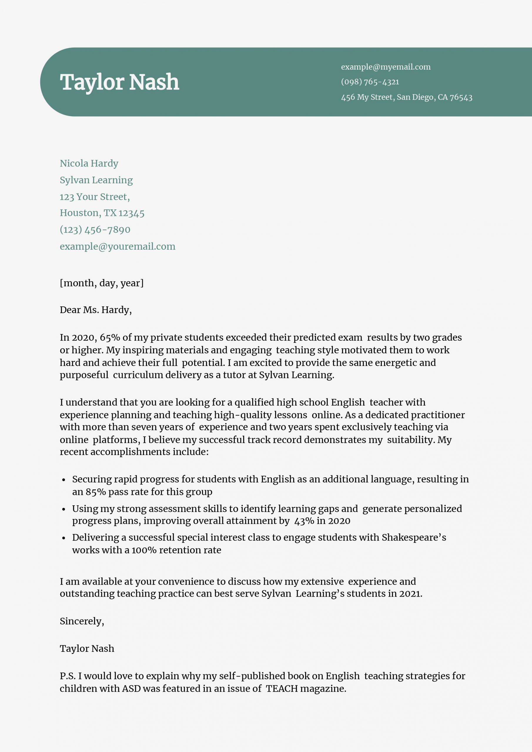 Tutor Cover Letter Examples and Templates for 2024