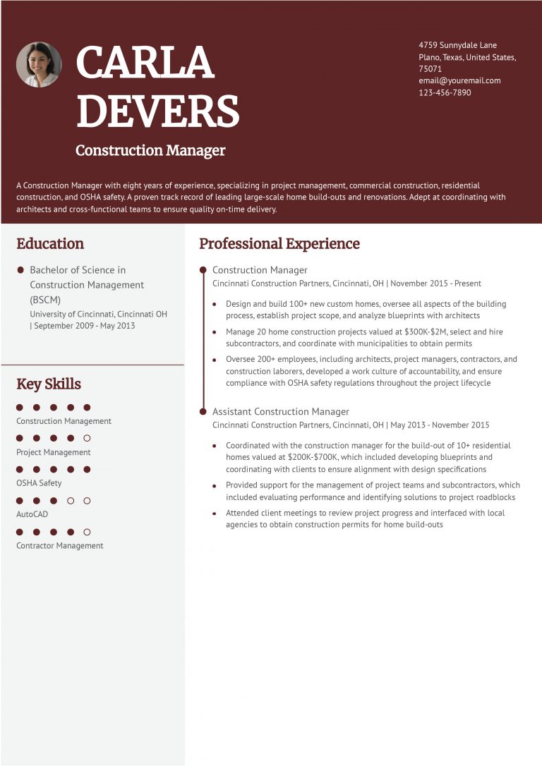 Construction Project Manager Resume Examples And Templates For 2024   Construction Manager Mid Level 768x1086 