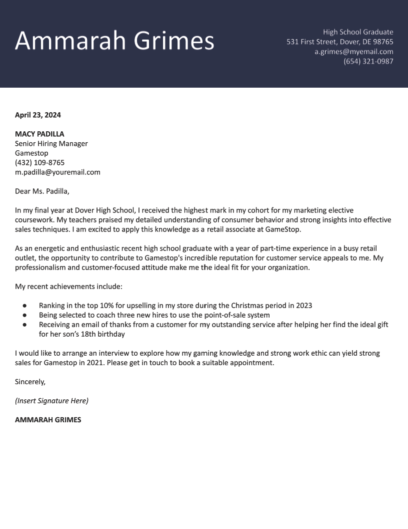 High School Cover Letter Examples and Templates for 2024