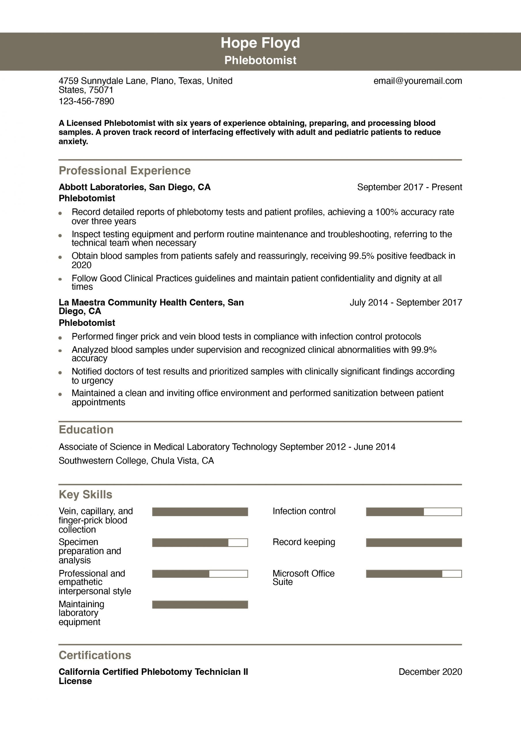 Phlebotomist Resume Examples and Templates for 2024