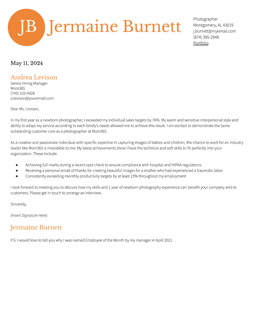Photographer Cover Letter Examples and Templates for 2024