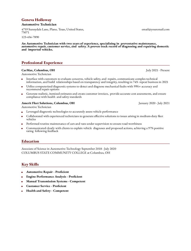 Automotive Technician Resume Examples and Templates for 2024